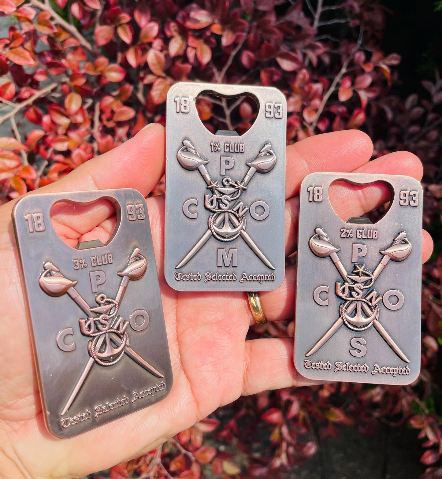 A gift for your Sponsor. 3” Chief, Senior Chief and Master Chief Bottle Opener/Coin Antique Copper with Tribal Anchors