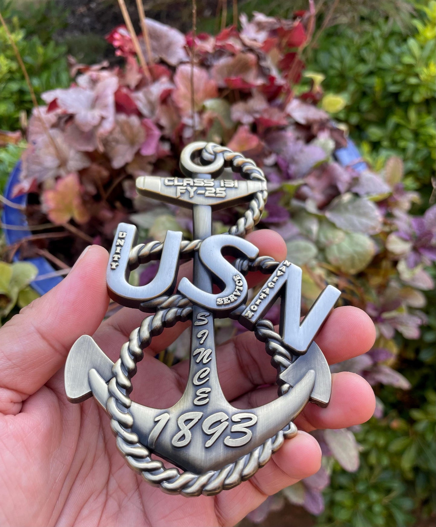 USN Class 131 FY25 4” Antique Nickel Heritage Anchor Coin
