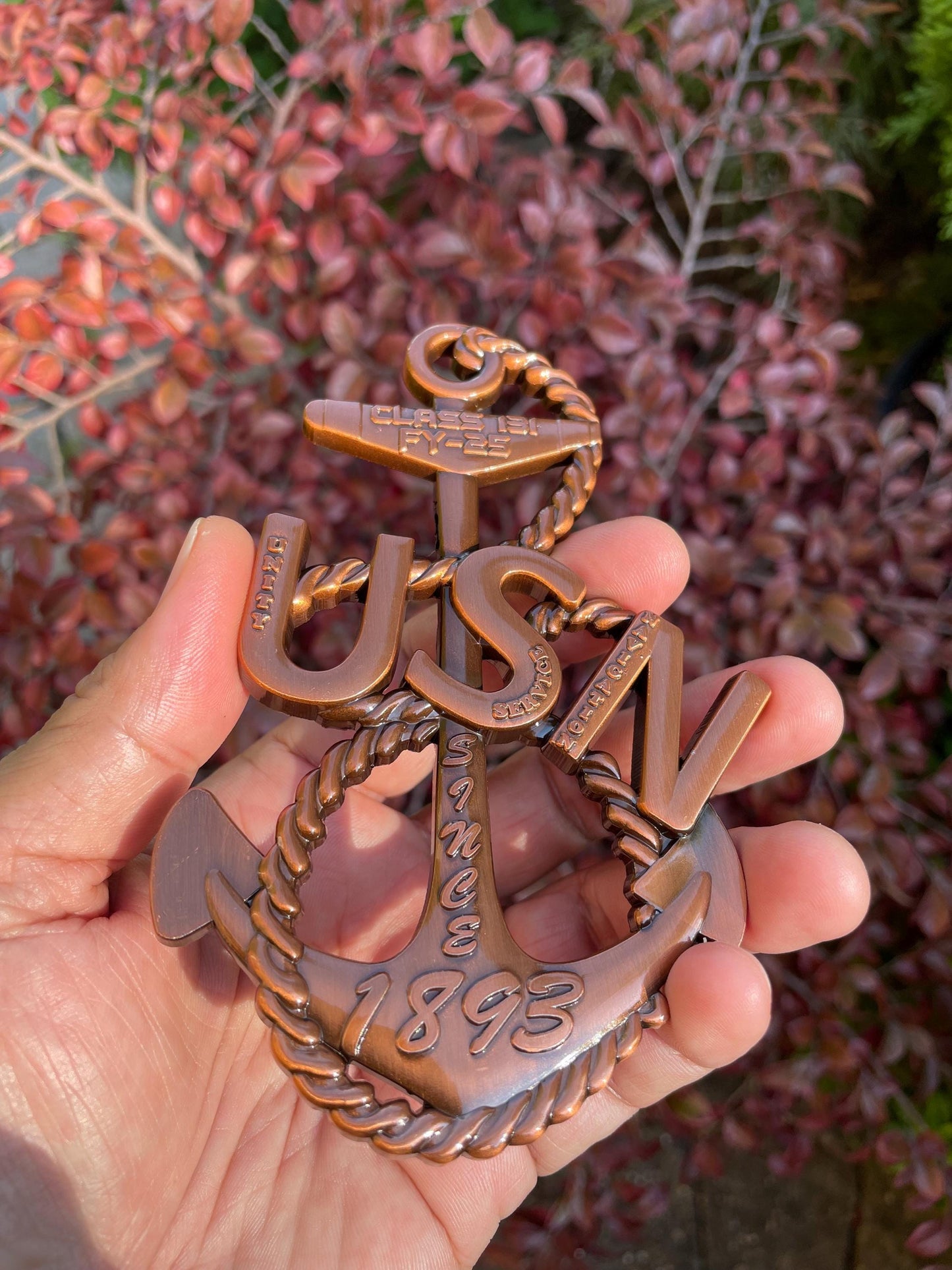 USN Class 131 FY25 4” Antique Copper Heritage Anchor Coin