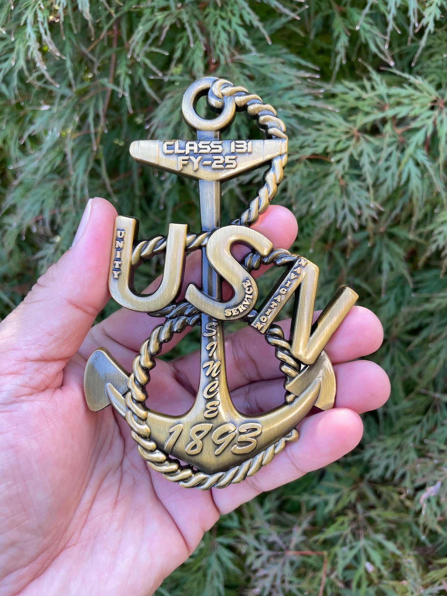 USN Class 131 FY25 4” Antique Gold Heritage Anchor Coin
