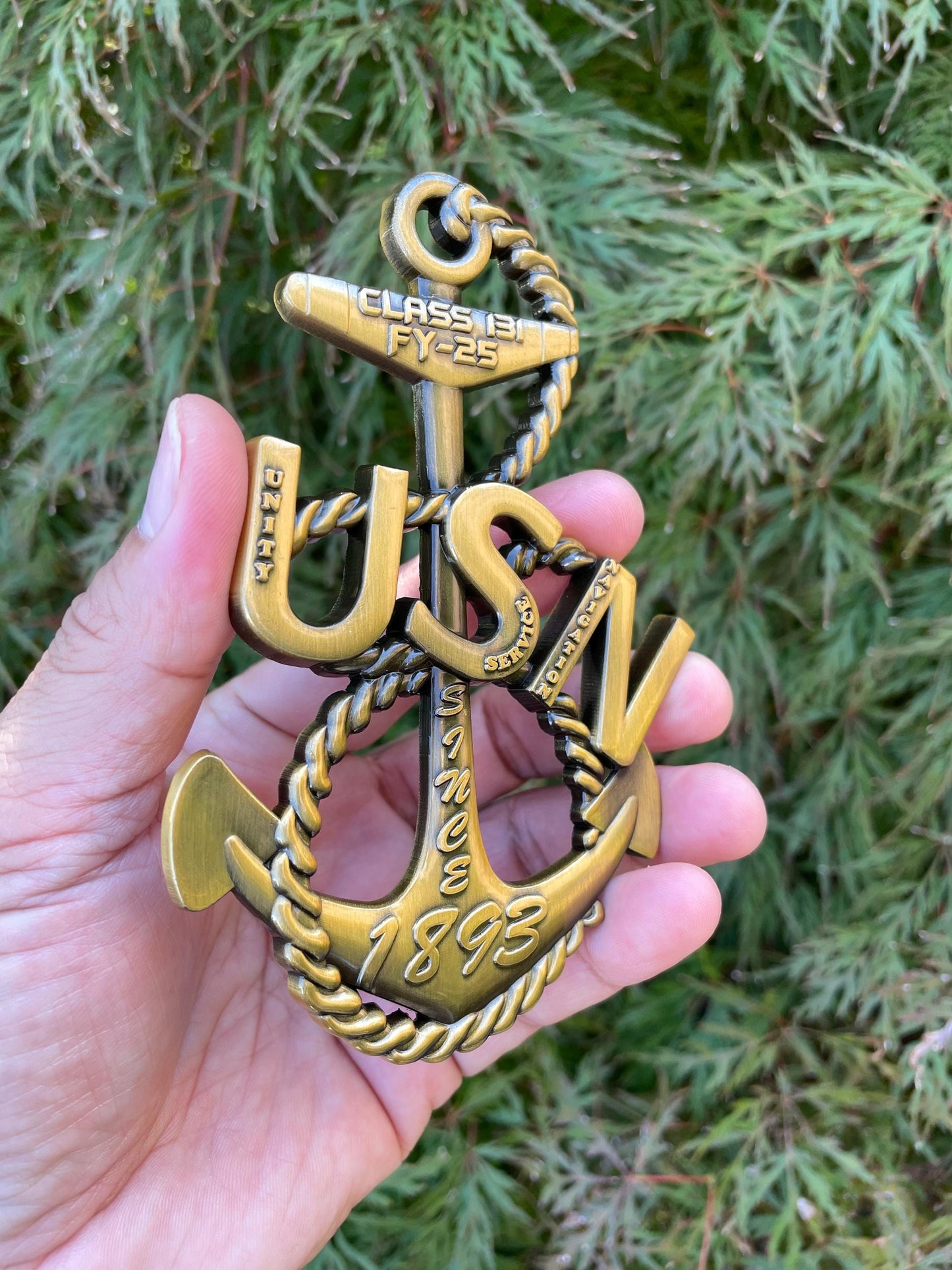 USN Class 131 FY25 4” Antique Gold Heritage Anchor Coin