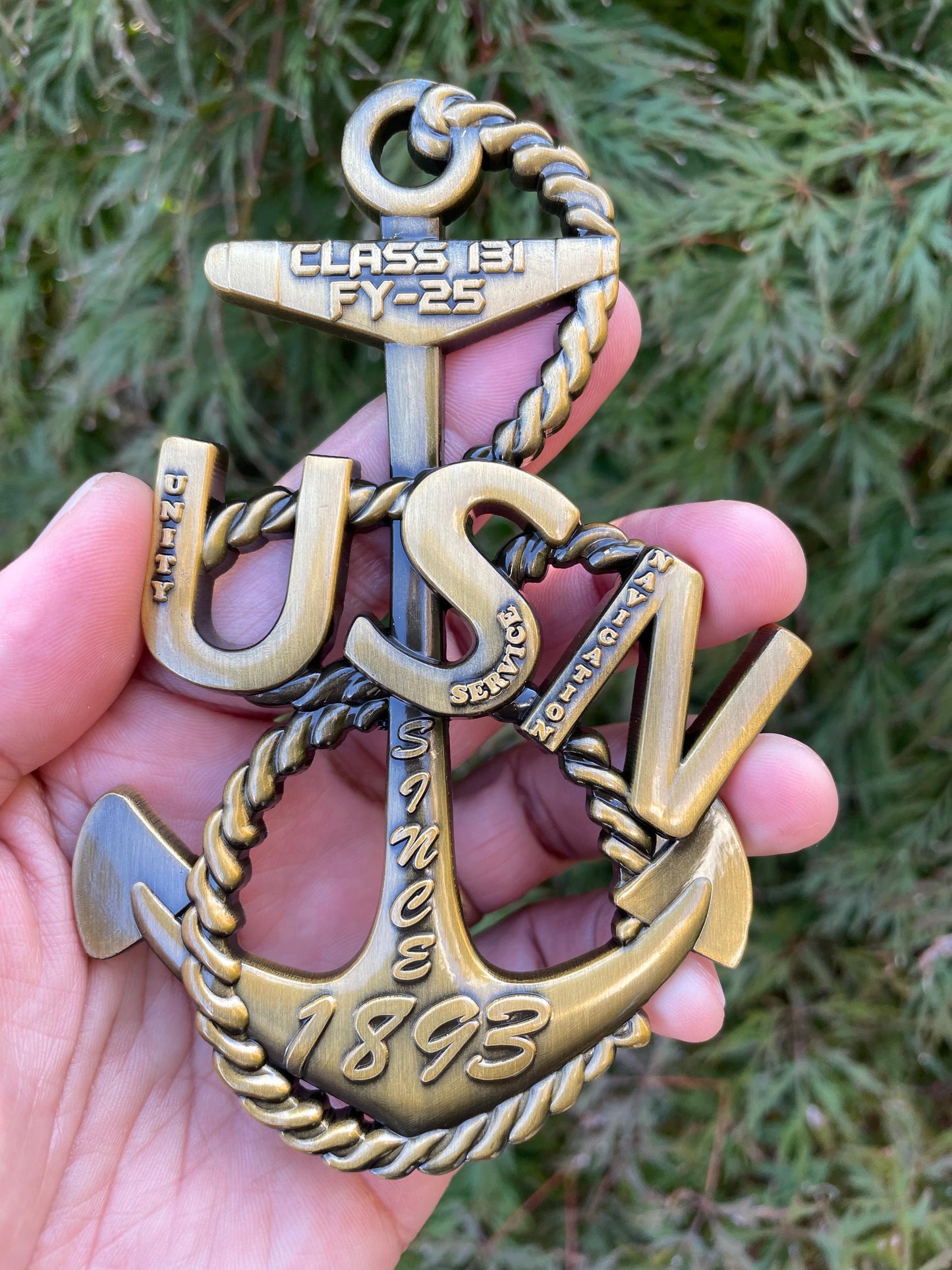 USN Class 131 FY25 4” Antique Gold Heritage Anchor Coin