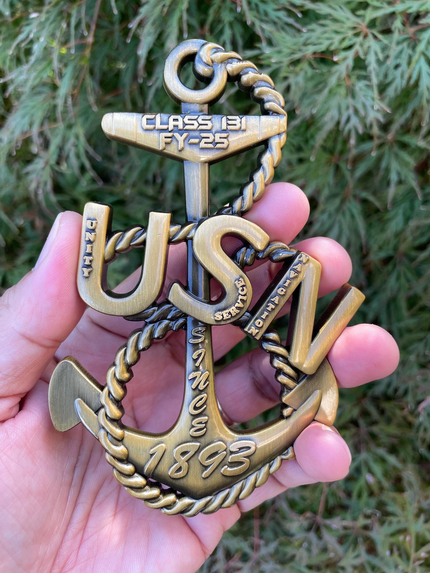 USN Class 131 FY25 4” Antique Gold Heritage Anchor Coin