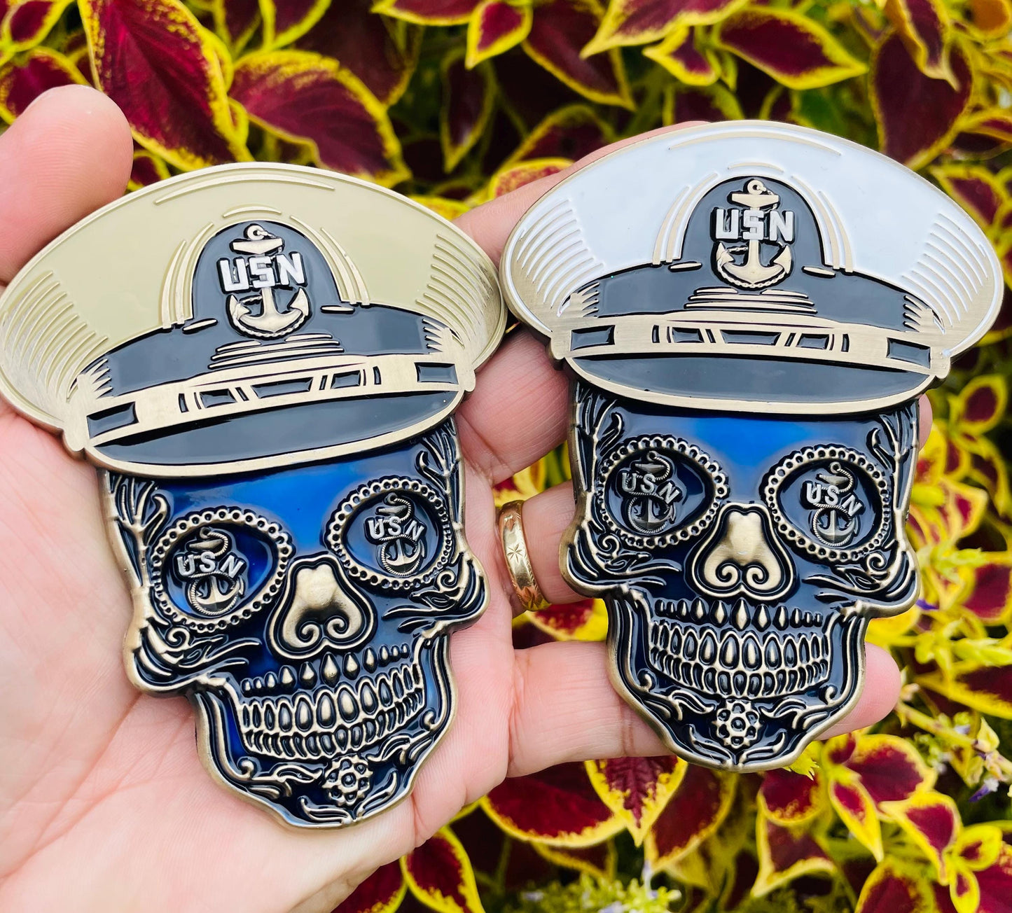 4” Sugar Skull Chief Petty Officer Tribal Anchor Challenge Coin.
