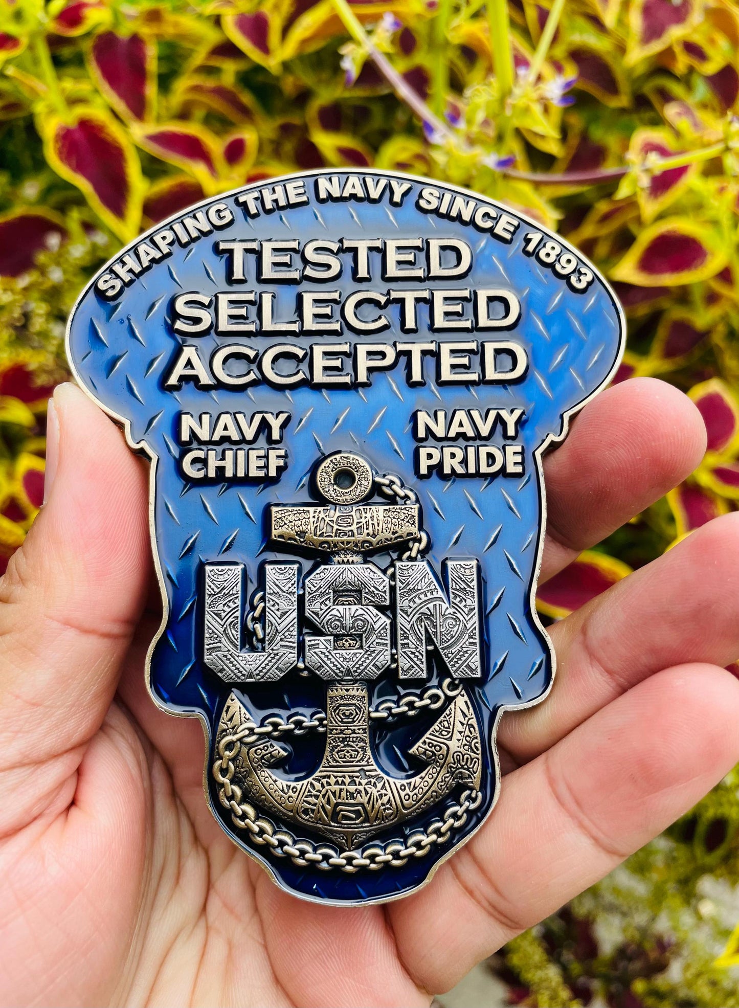 4” Sugar Skull Chief Petty Officer Tribal Anchor Challenge Coin.