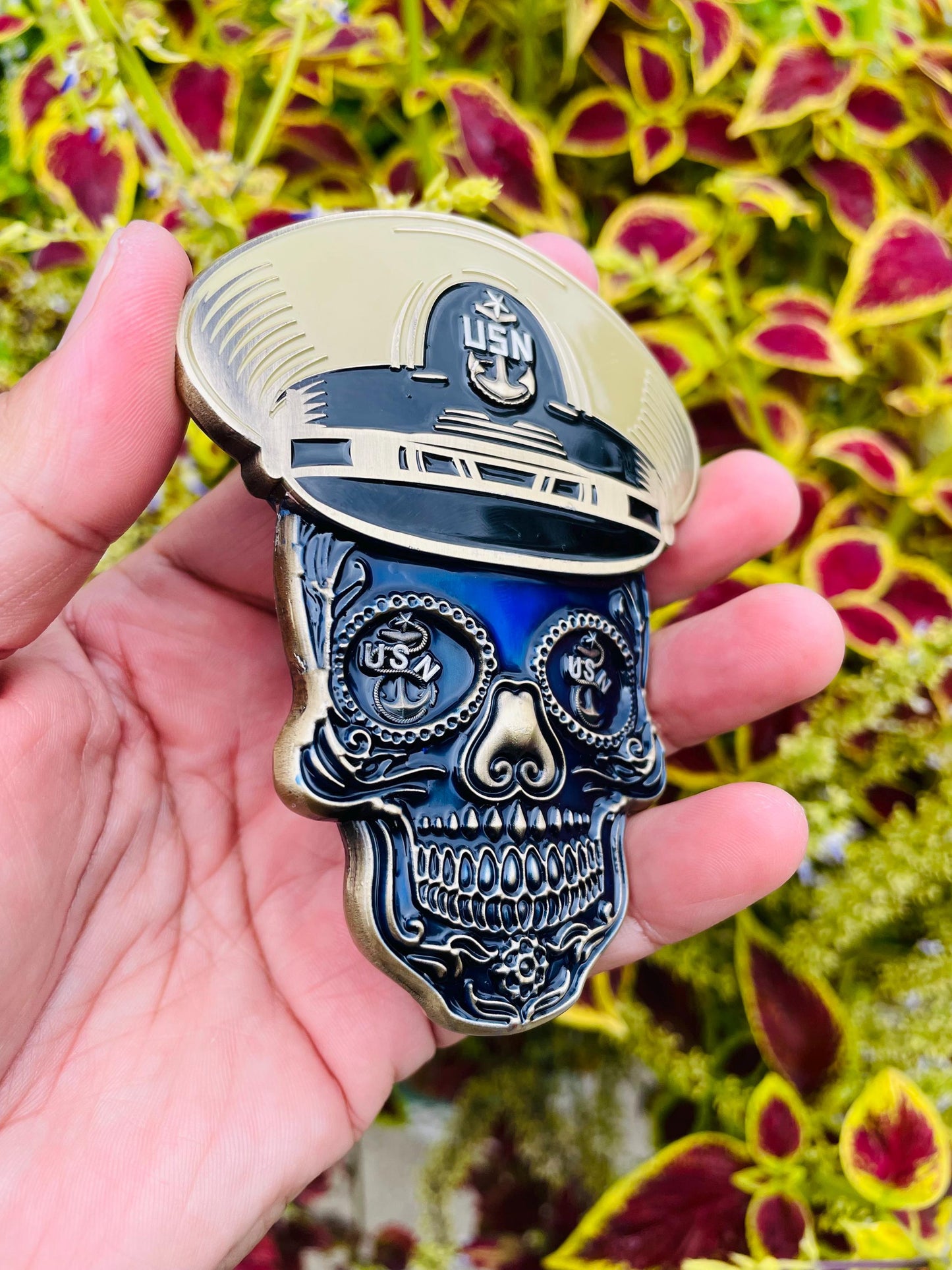 USN 4” Sugar Skull Senior Chief Petty Officer Tribal Anchor Challenge Coin.