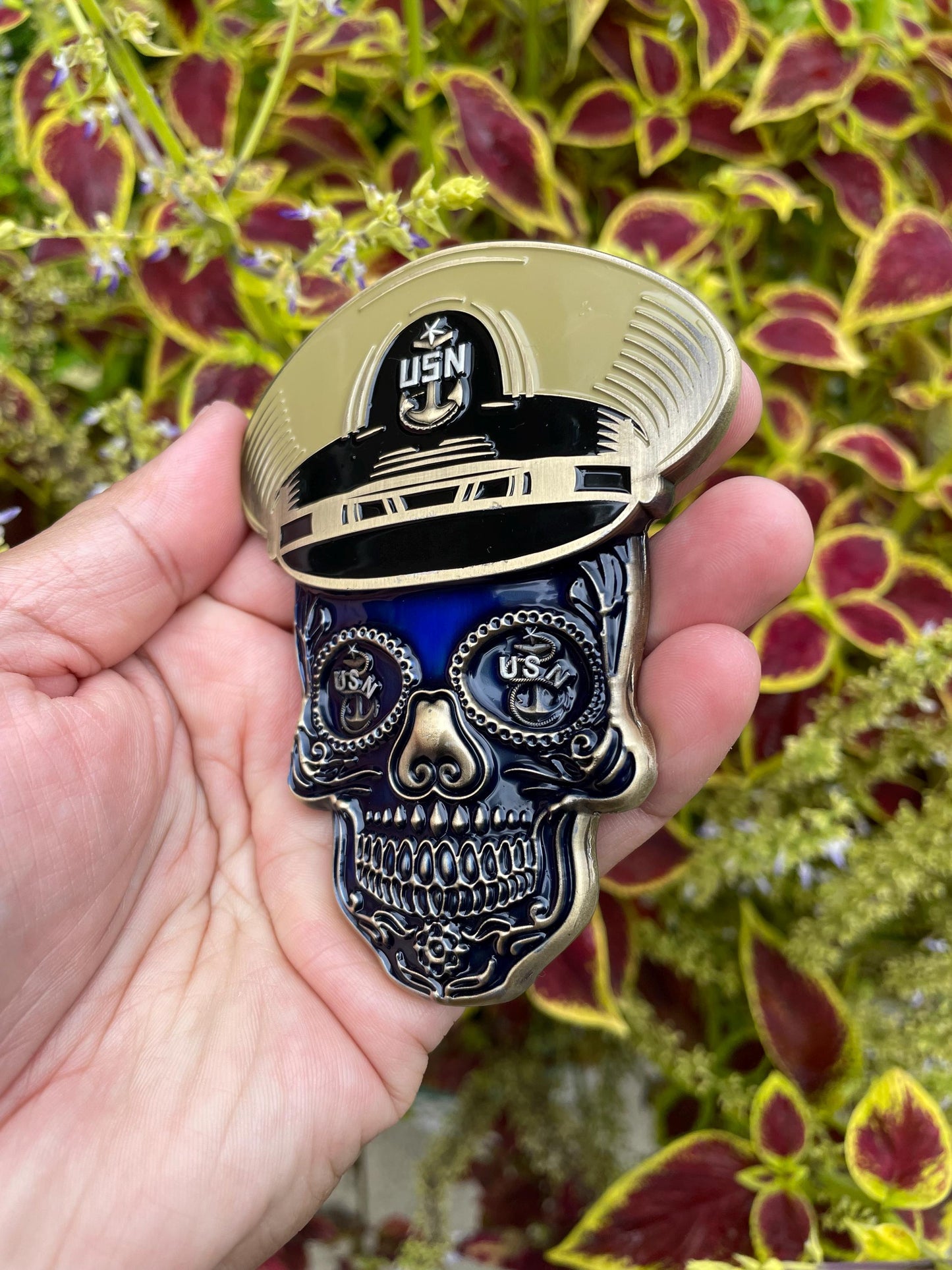 USN 4” Sugar Skull Senior Chief Petty Officer Tribal Anchor Challenge Coin.