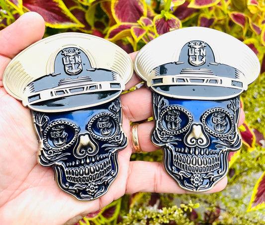 USN 4” Sugar Skull Master Chief Petty Officer Tribal Anchor Challenge Coin.