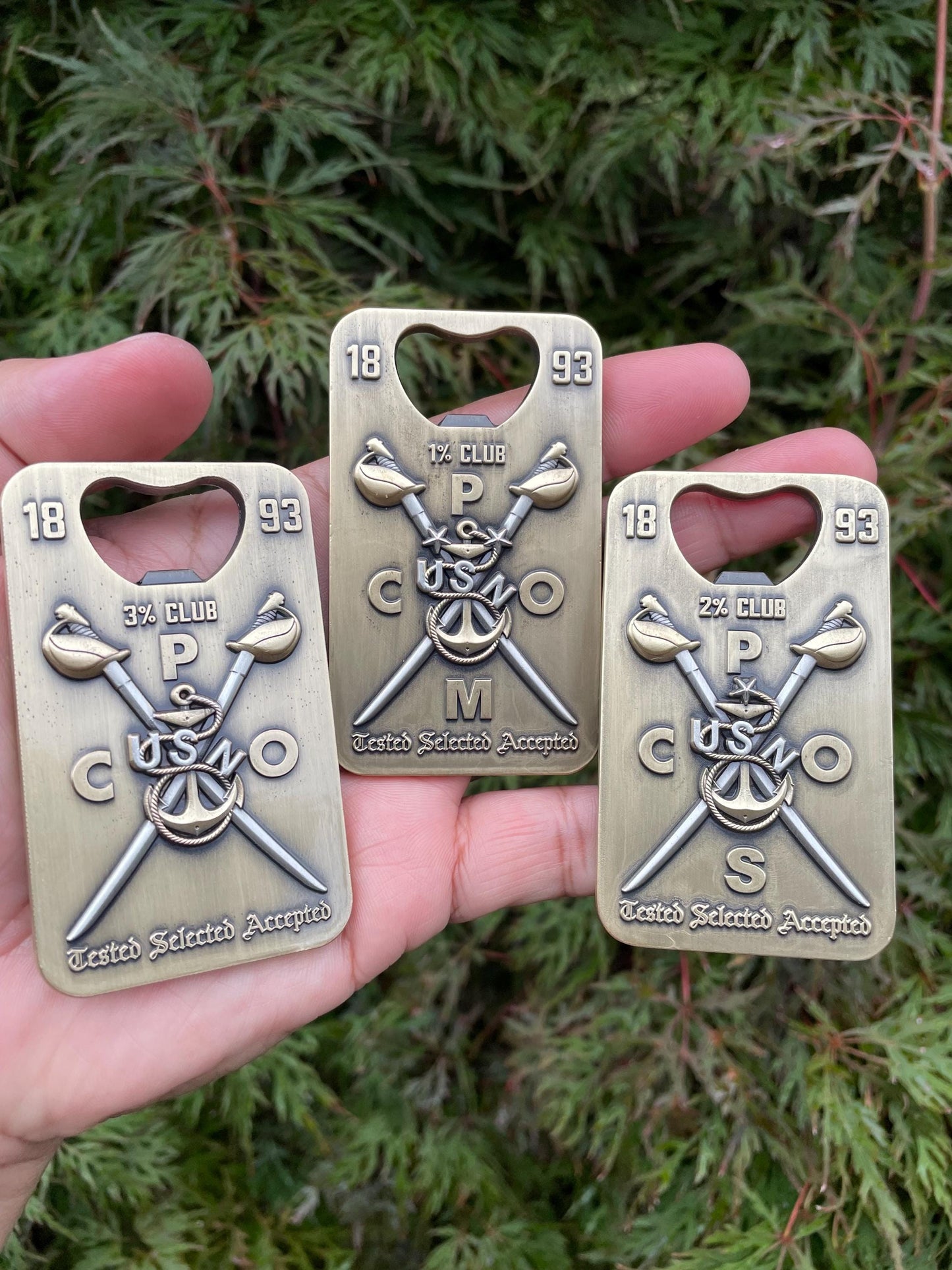 A gift for your Sponsor. 3” Chief, Senior Chief and Master Chief Bottle Opener/Coin Antique Nickel with Tribal Anchors