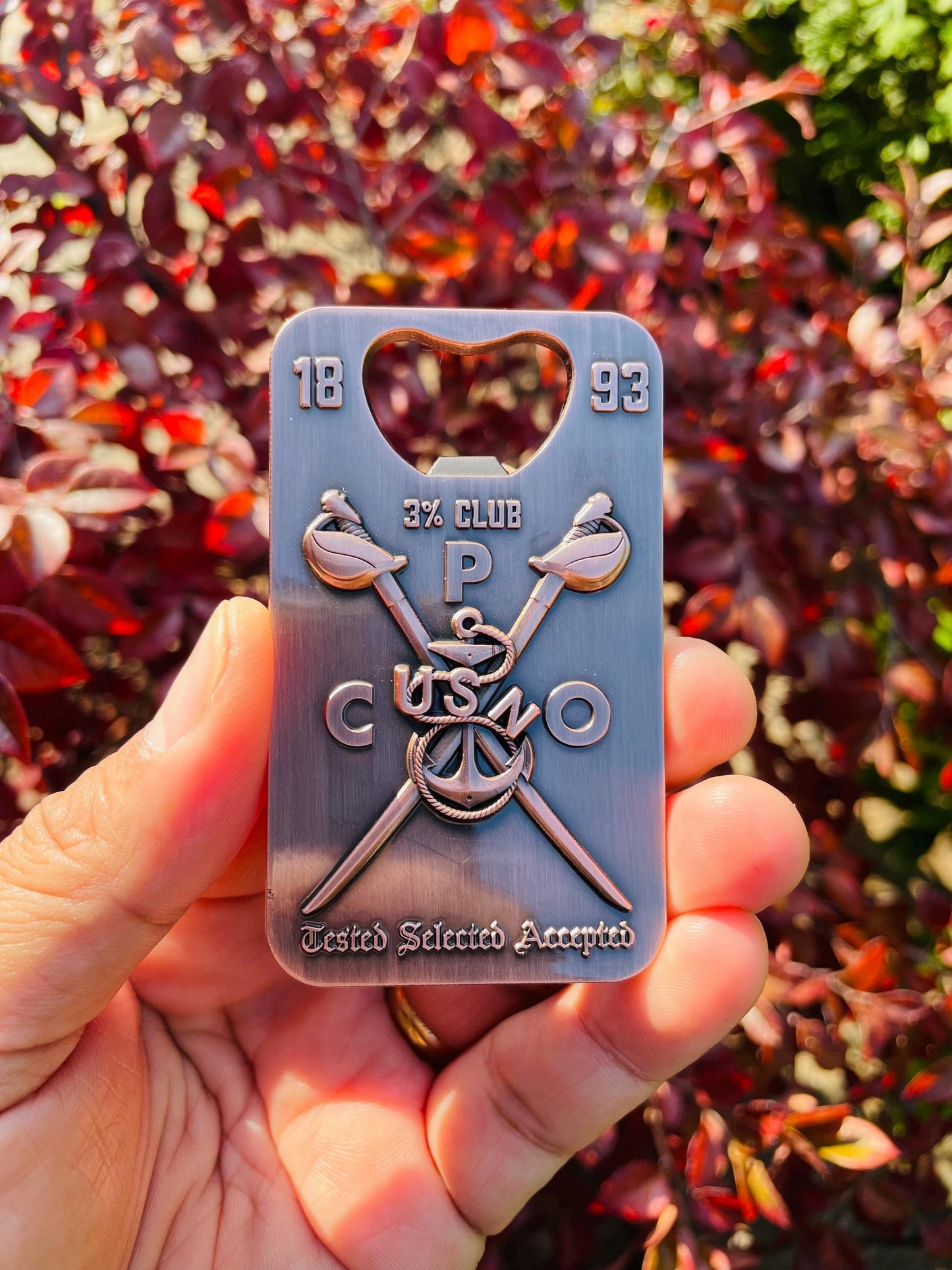 A gift for your Sponsor. 3” Chief, Senior Chief and Master Chief Bottle Opener/Coin Antique Copper with Tribal Anchors