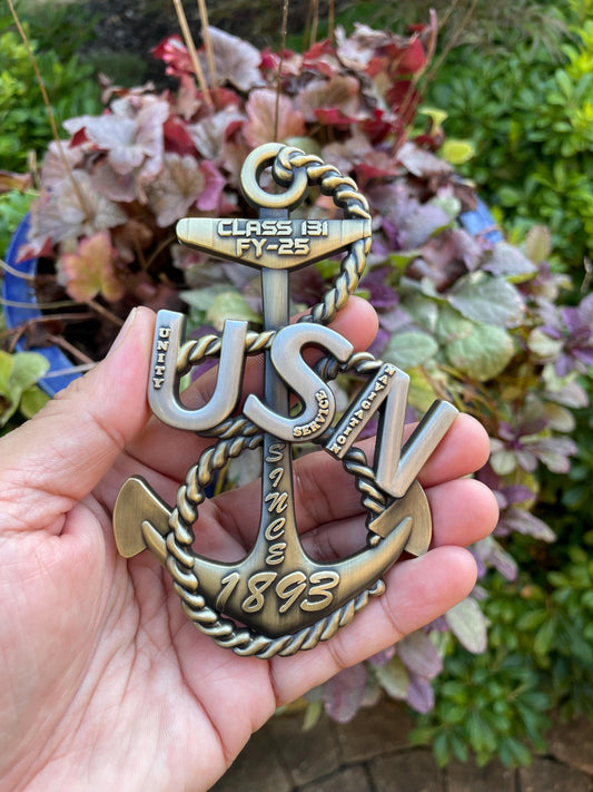 USN Class 131 FY25 4” Antique Nickel Heritage Anchor Coin