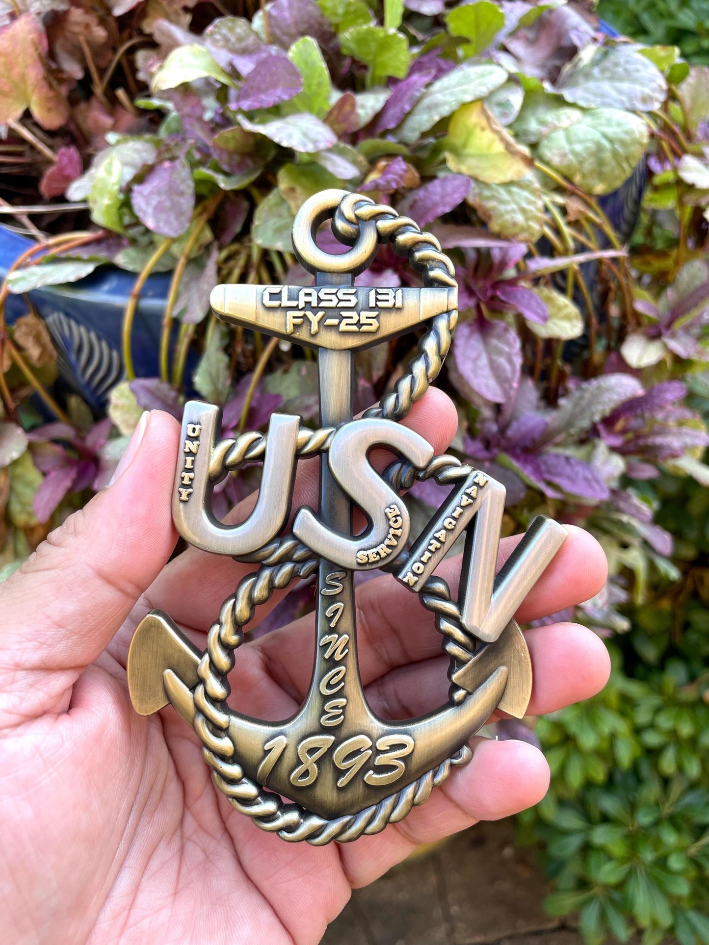 USN Class 131 FY25 4” Antique Nickel Heritage Anchor Coin