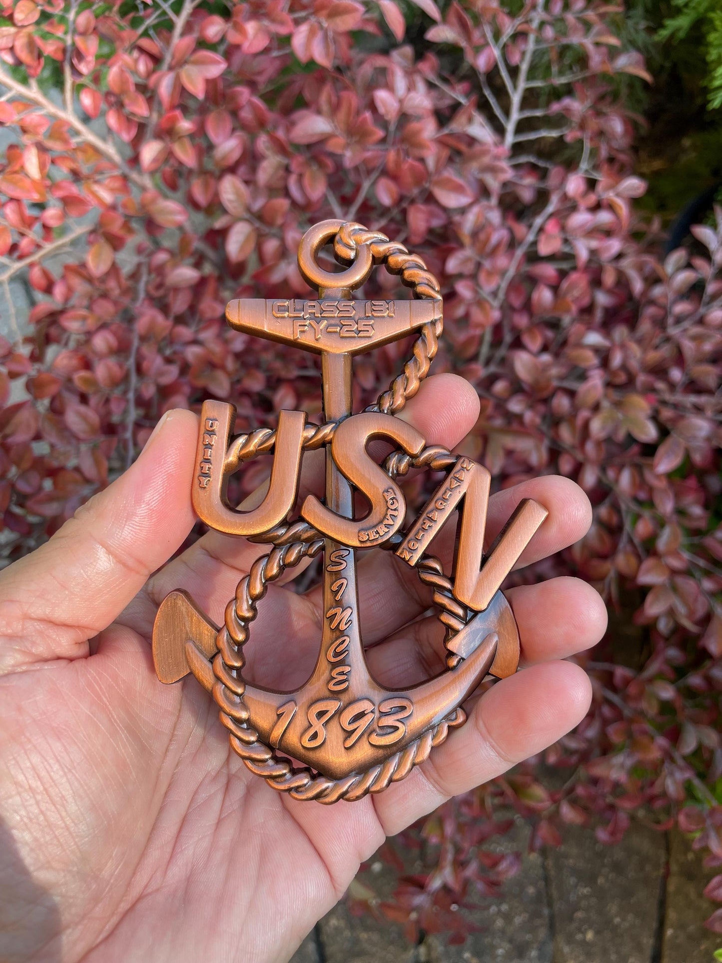 USN Class 131 FY25 4” Antique Copper Heritage Anchor Coin