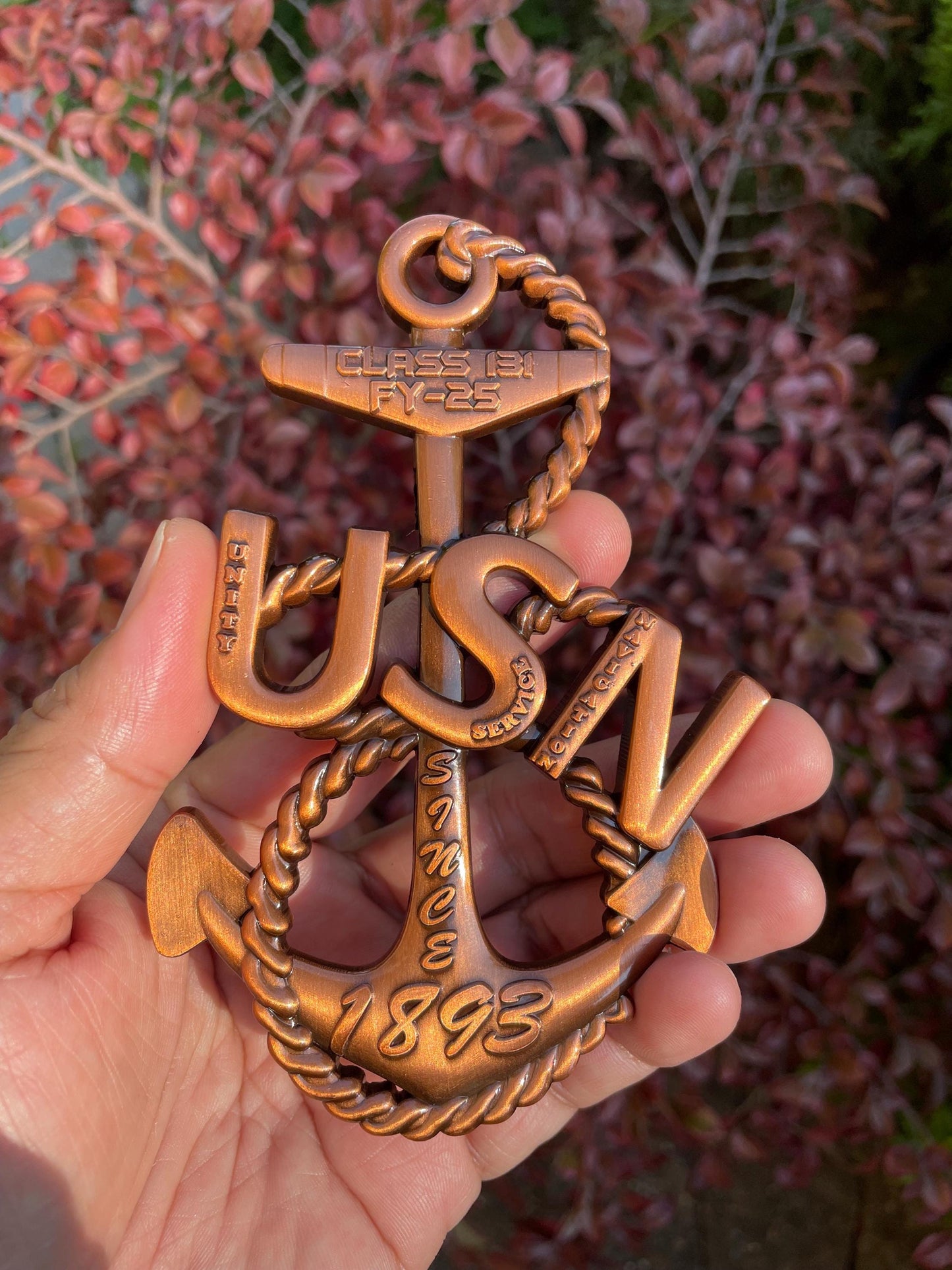 USN Class 131 FY25 4” Antique Copper Heritage Anchor Coin