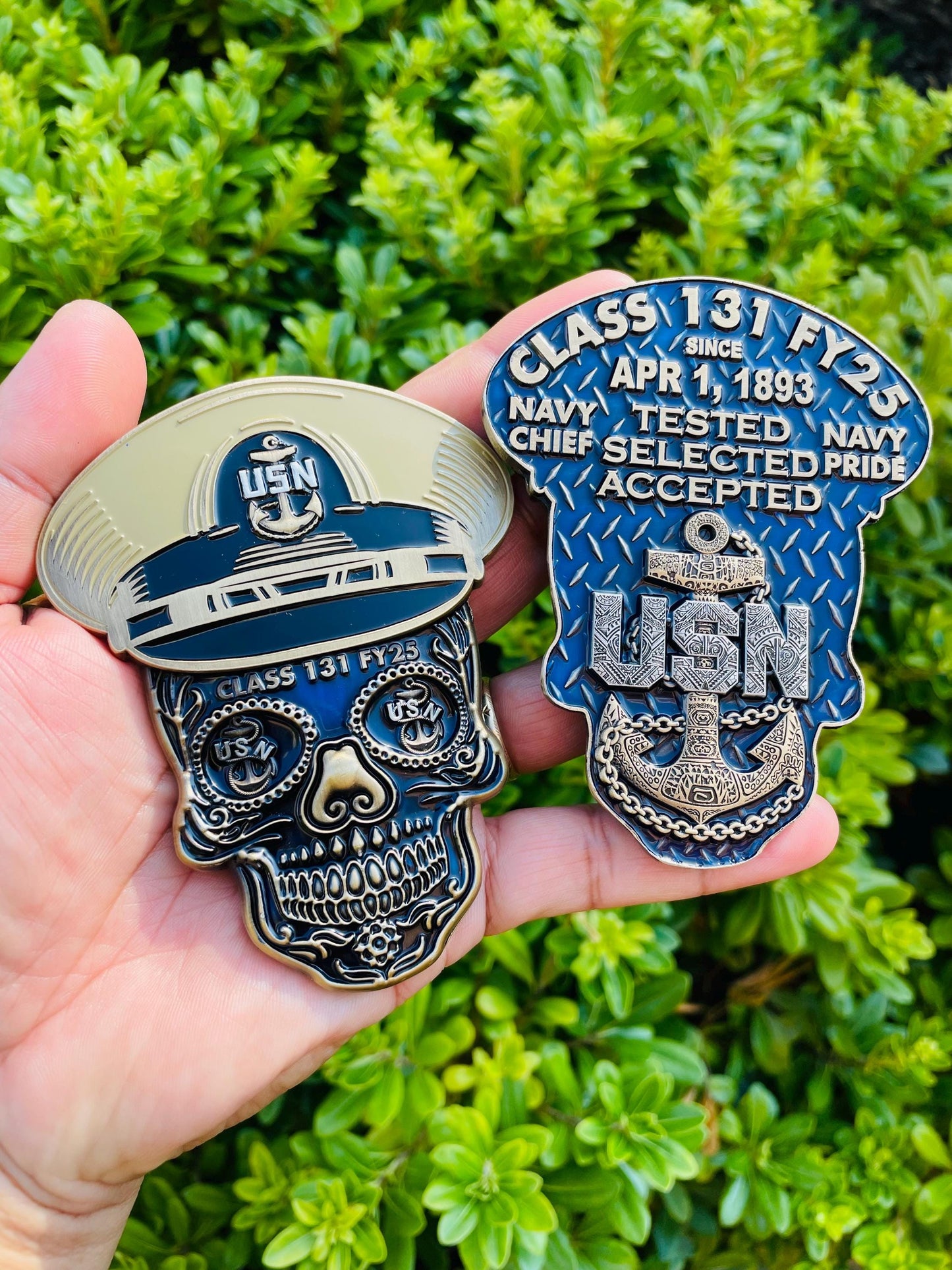 4” CPO Class 131 FY25 Sugar Skull with Tribal Anchor Challenge Coin.