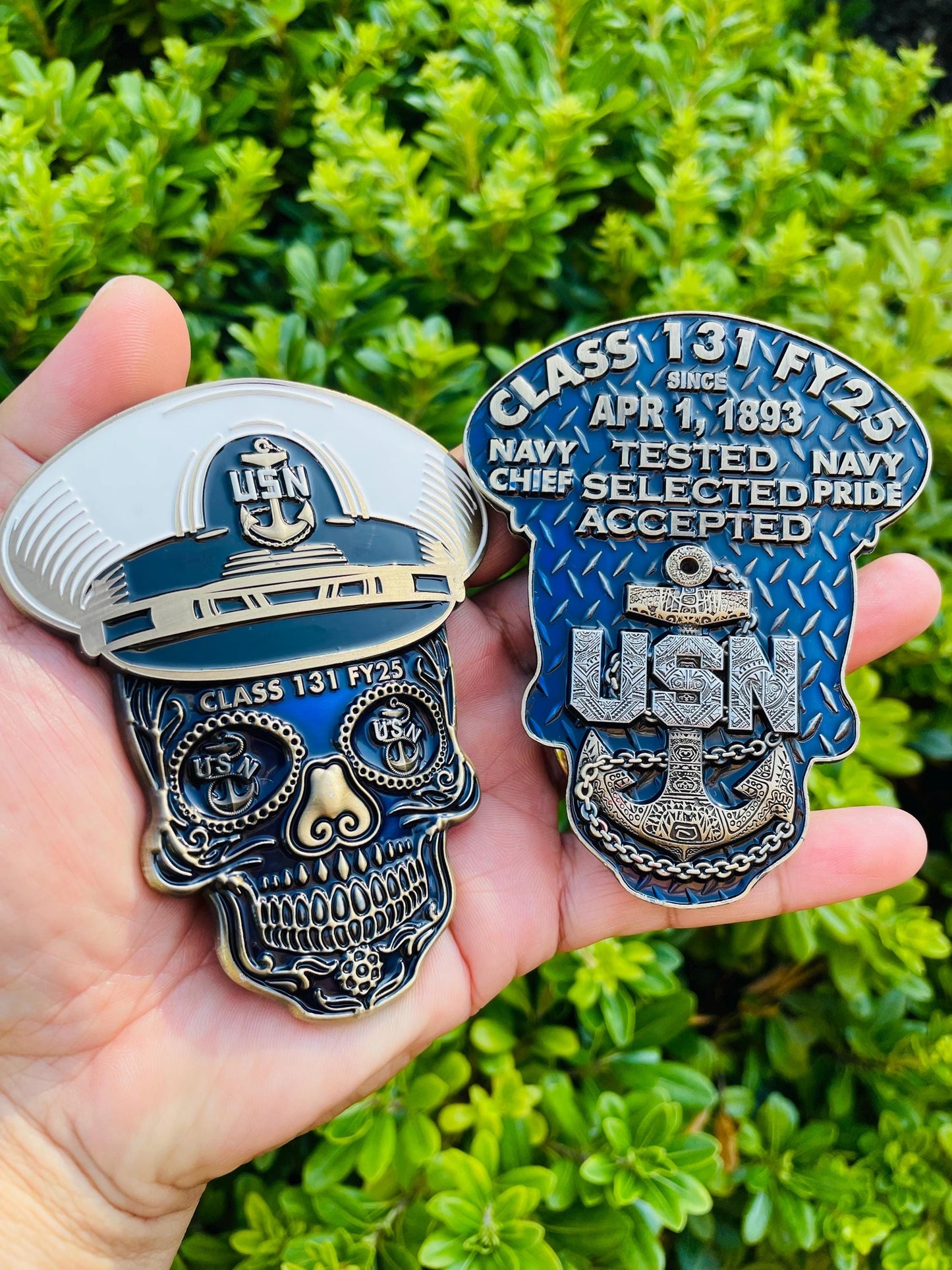 4” CPO Class 131 FY25 Sugar Skull with Tribal Anchor Challenge Coin.