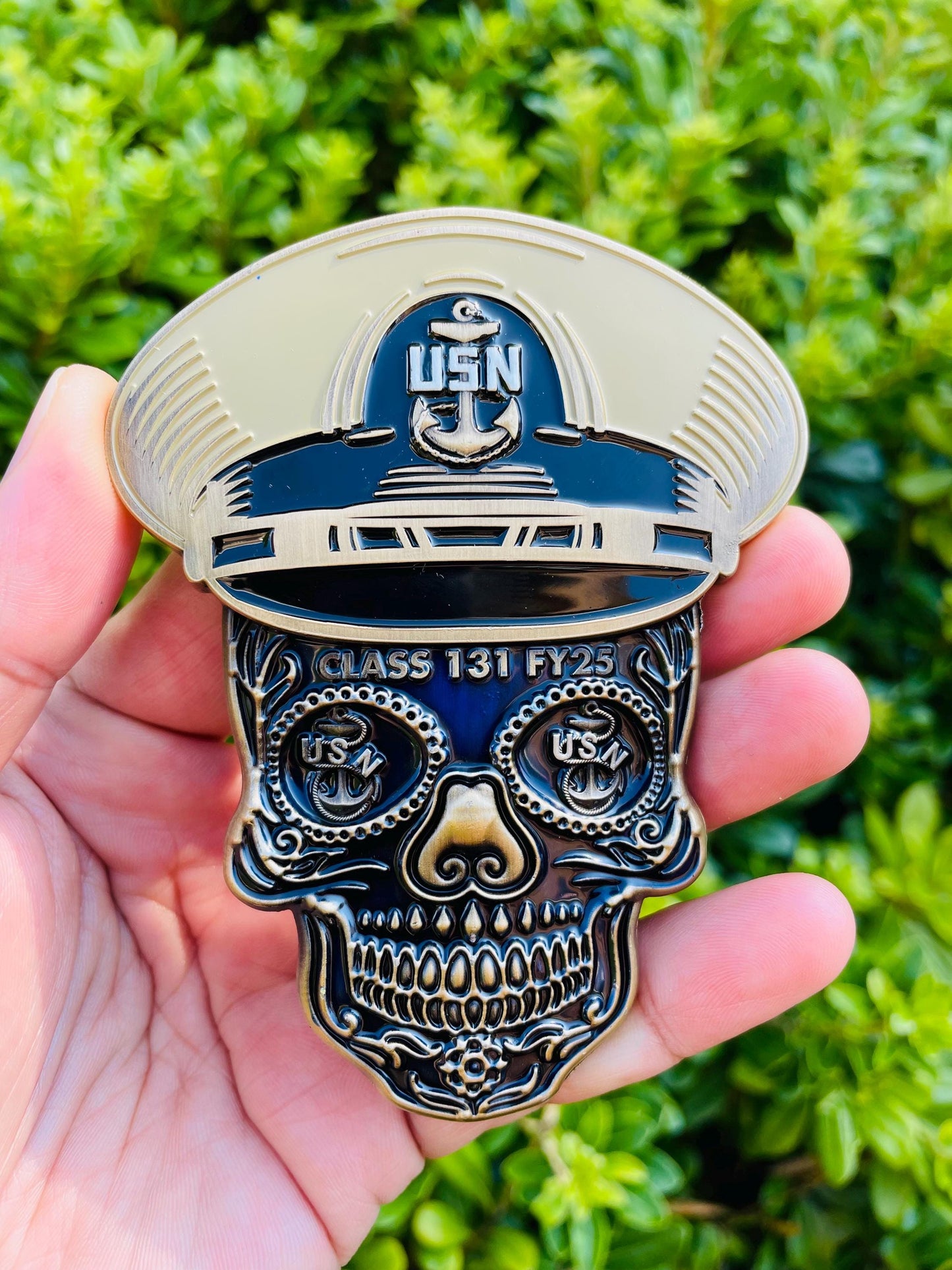 4” CPO Class 131 FY25 Sugar Skull with Tribal Anchor Challenge Coin.