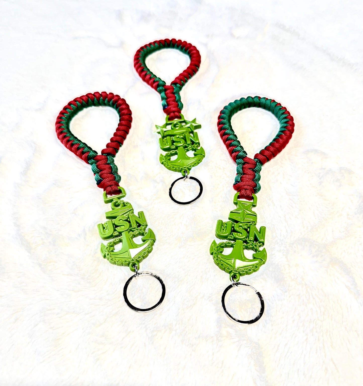 Holiday USN E7/E8/E9 Red and Kelly Paracord Neck Lanyard.