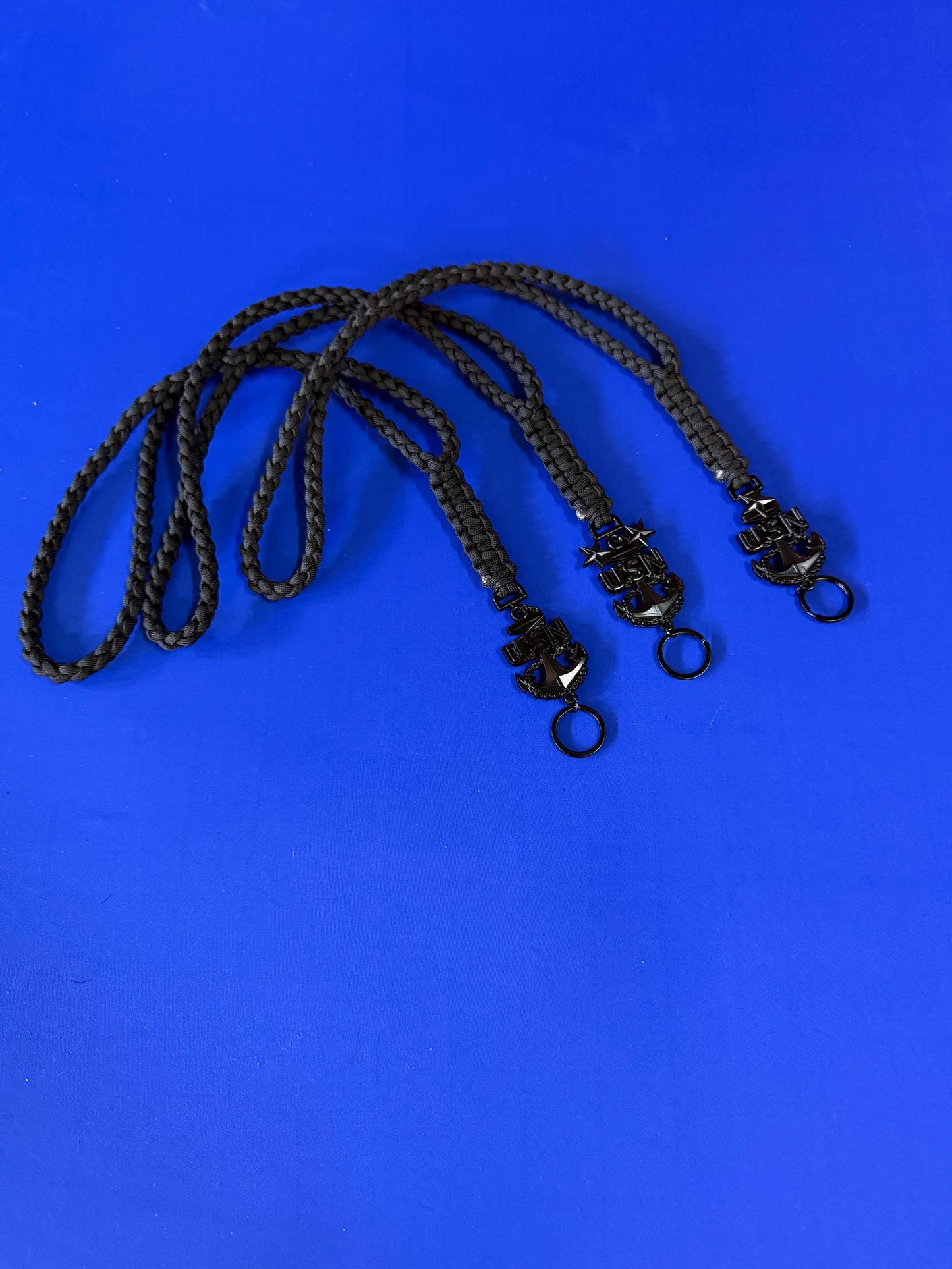 USN E7/E8/E9 Black Anchor with All Black Paracord Neck Lanyard.