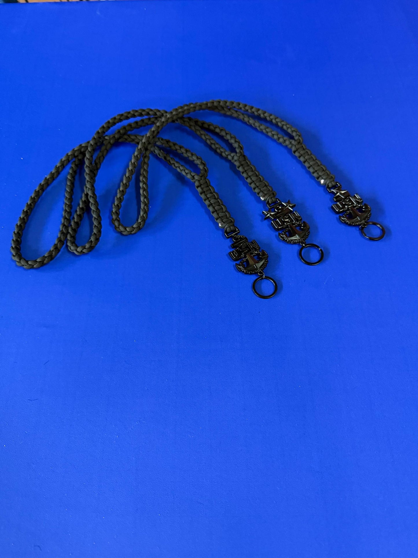 USN E7/E8/E9 Black Anchor with All Black Paracord Neck Lanyard.