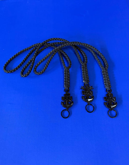 USN E7/E8/E9 Black Anchor with All Black Paracord Neck Lanyard.