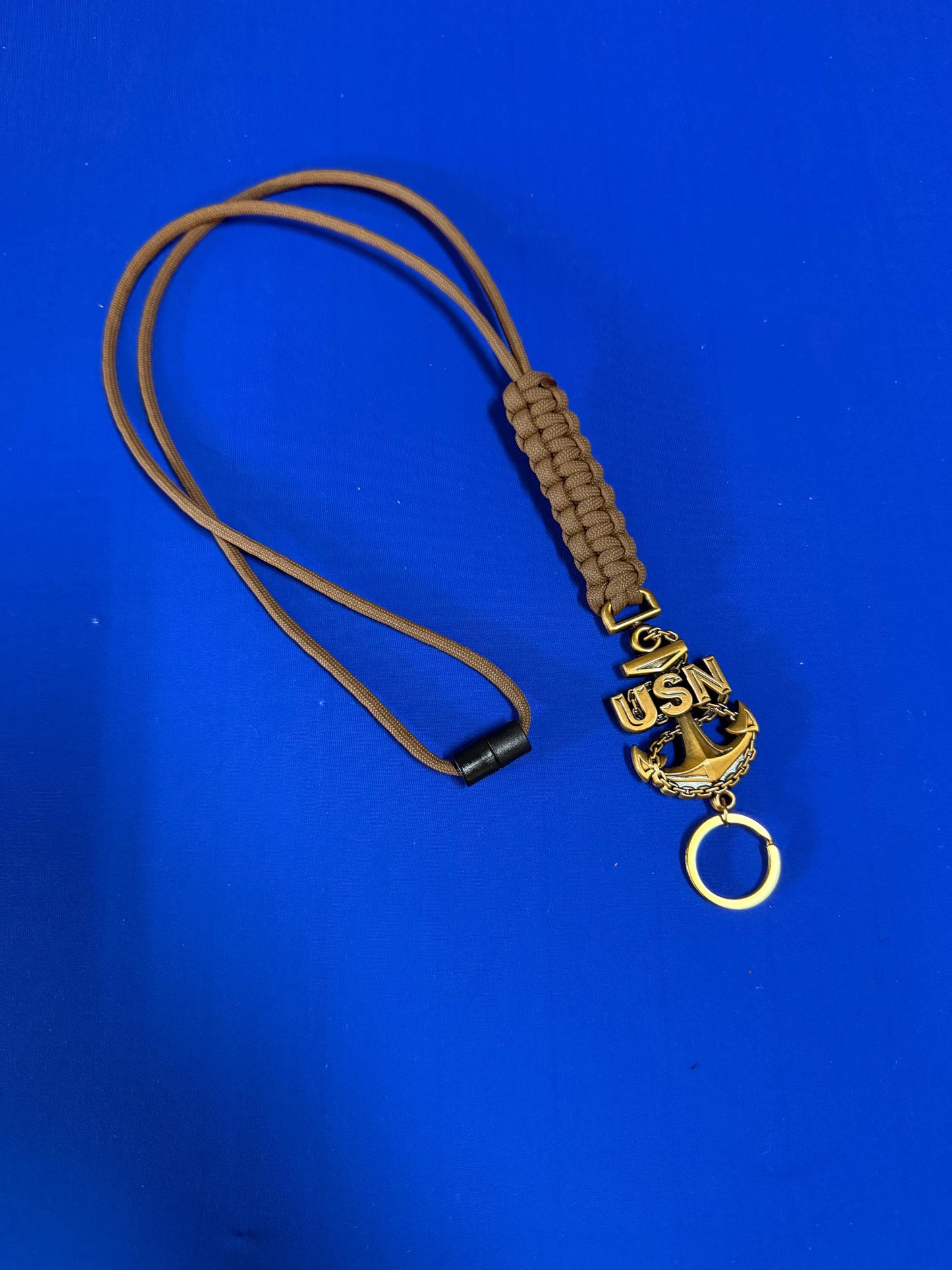 USN E7/E8/E9 Antique Gold Anchors with Coyote Brown Paracord Neck Lanyards