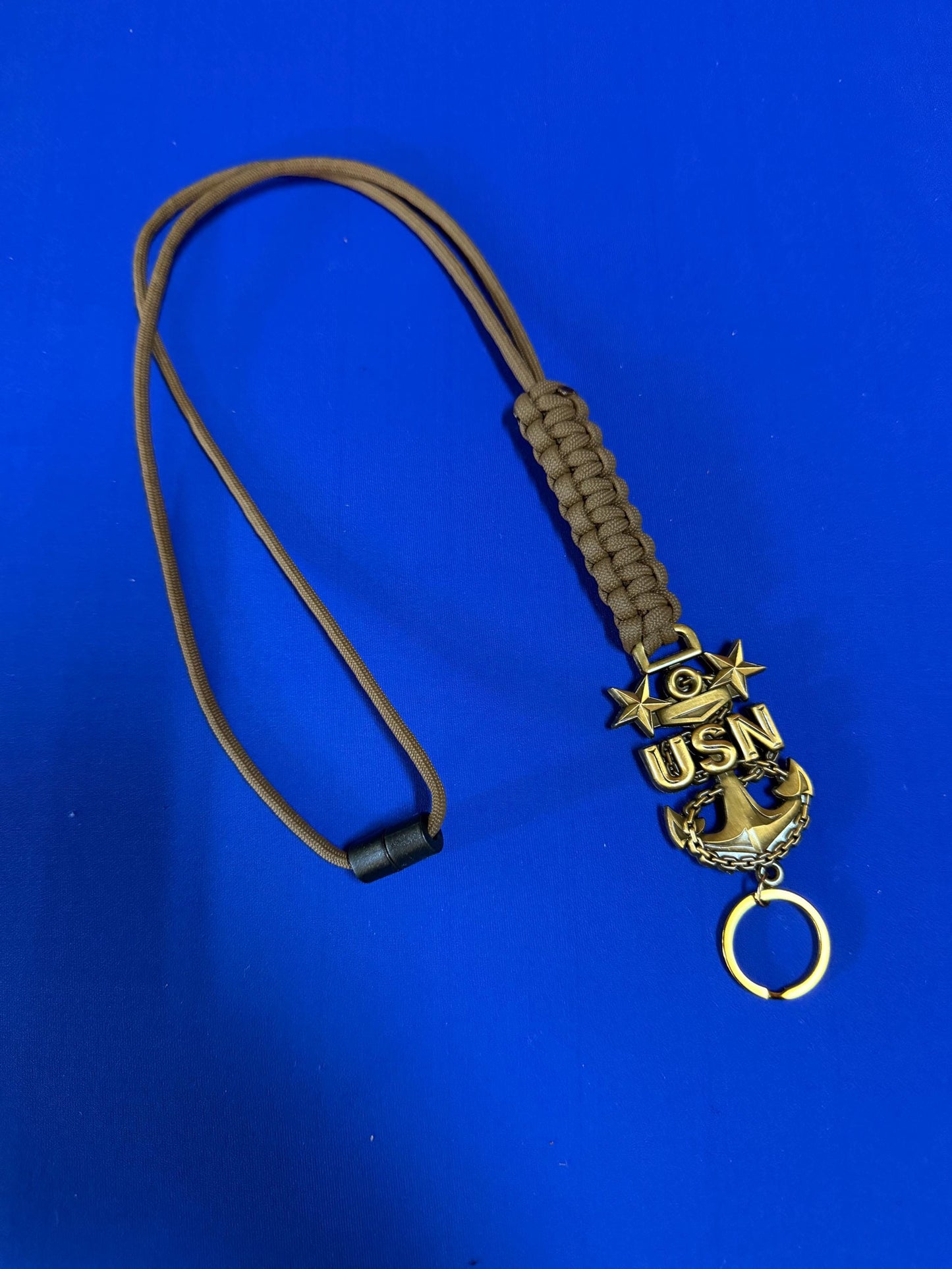 USN E7/E8/E9 Antique Gold Anchors with Coyote Brown Paracord Neck Lanyards