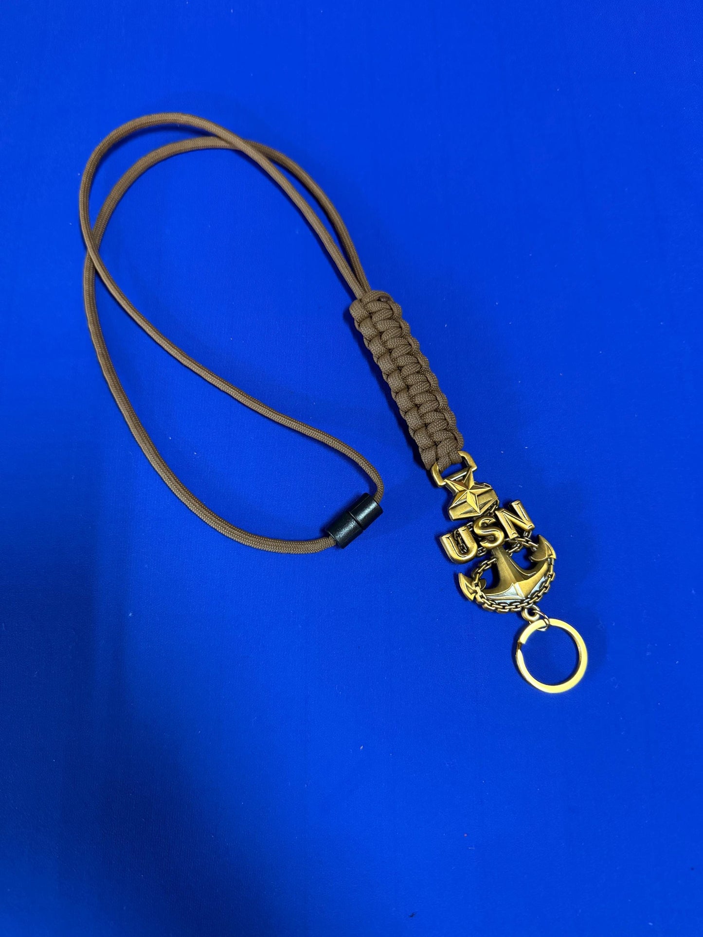 USN E7/E8/E9 Antique Gold Anchors with Coyote Brown Paracord Neck Lanyards