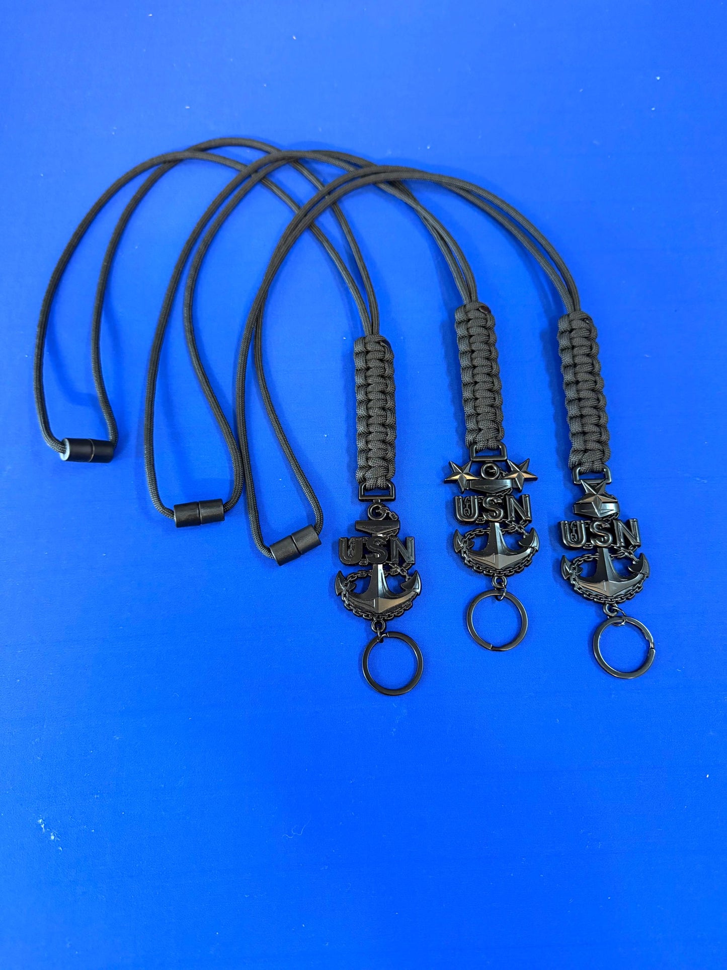 USN E7/E8/E9 Black Anchor Paracord Lanyard.