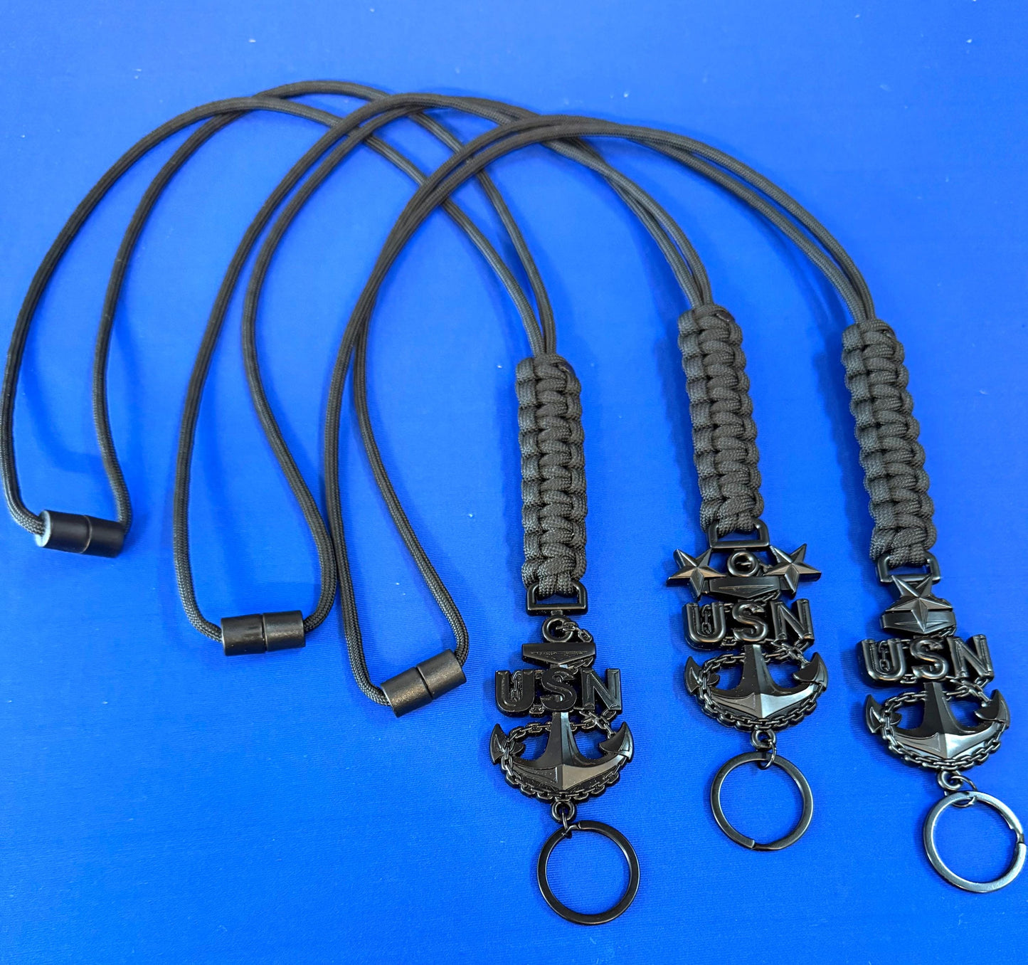 USN E7/E8/E9 Black Anchor Paracord Lanyard.