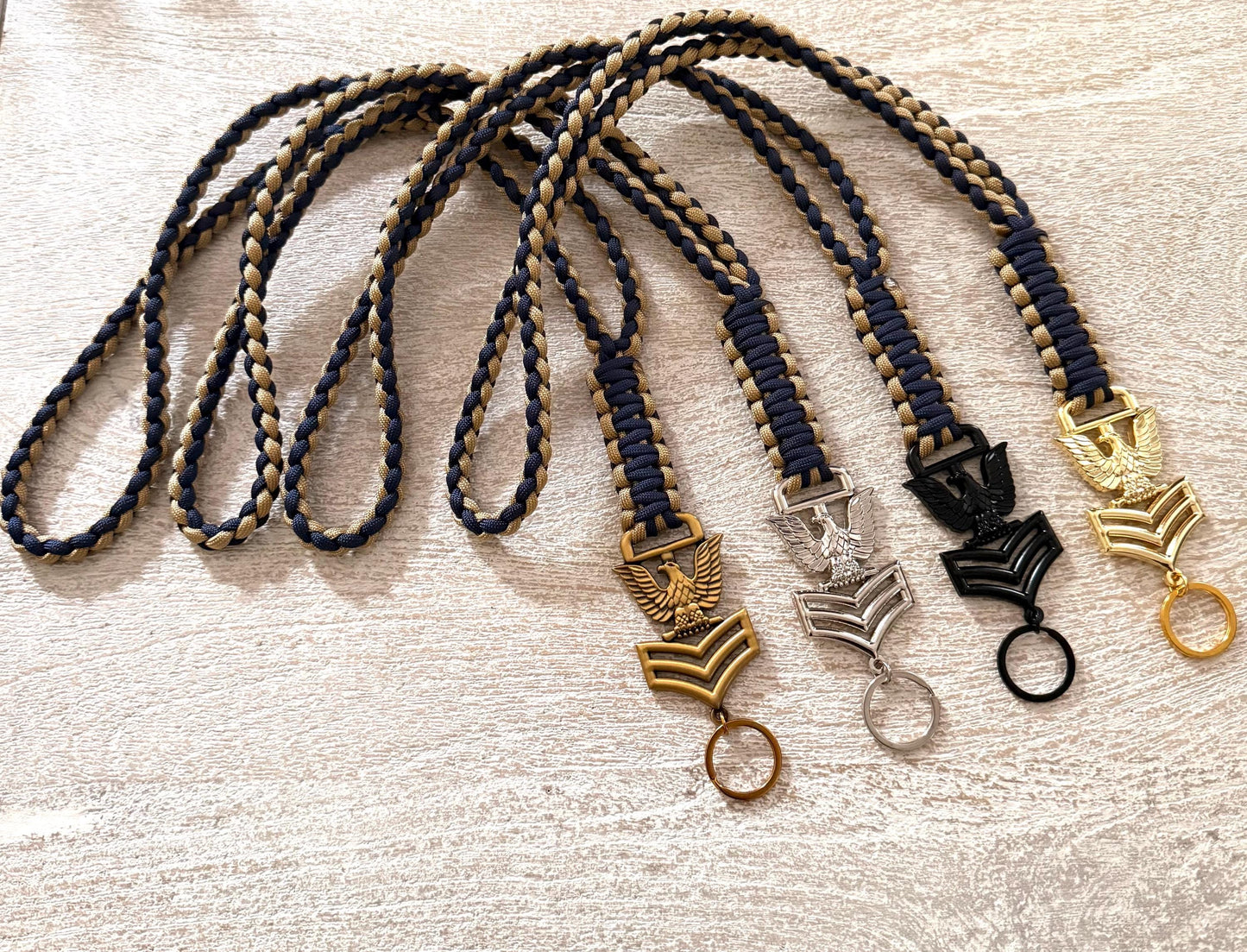 USN 1st Class Petty Officer Navy Blue and Gold Paracord Neck Lanyard.