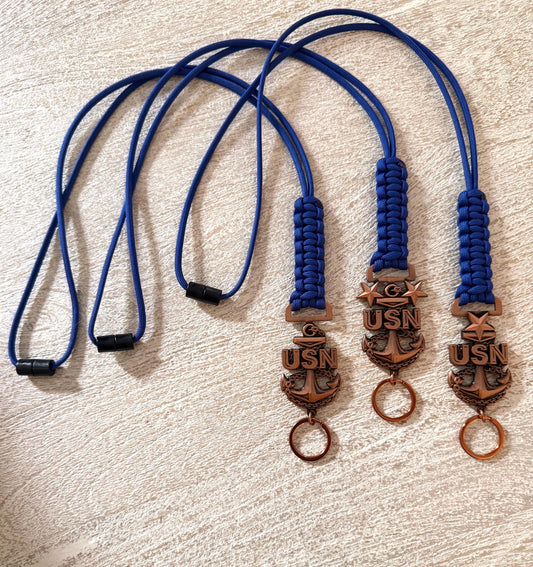 USN E7/E8/E9 Antique Copper Anchors Paracord Lanyard.