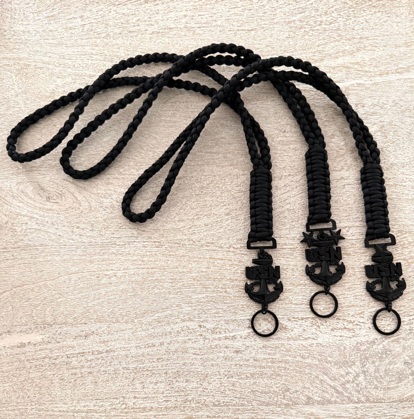 USN E7/E8/E9 All Black Anchors Paracord Neck Lanyard.