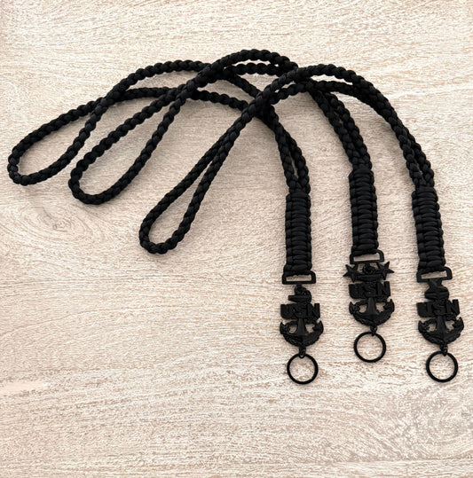 USN E7/E8/E9 All Black Anchors Paracord Neck Lanyard.