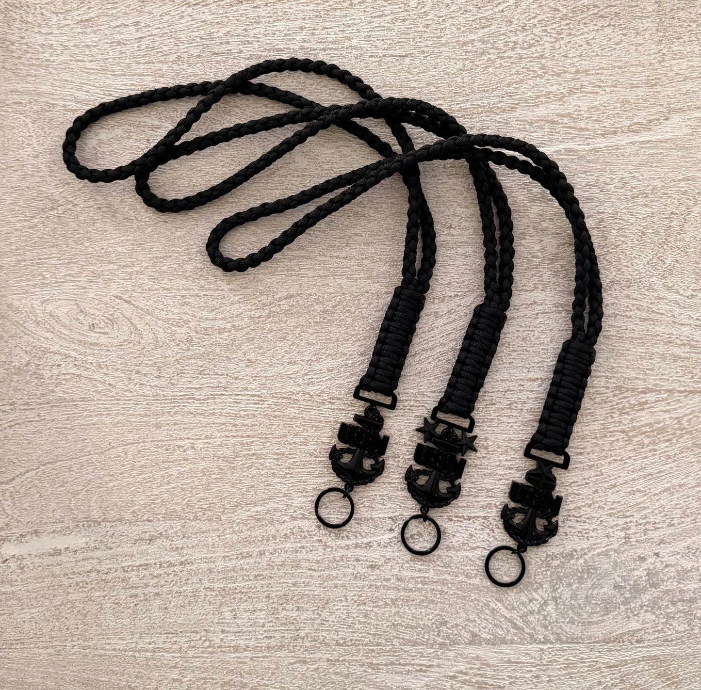 USN E7/E8/E9 All Black Anchors Paracord Neck Lanyard.