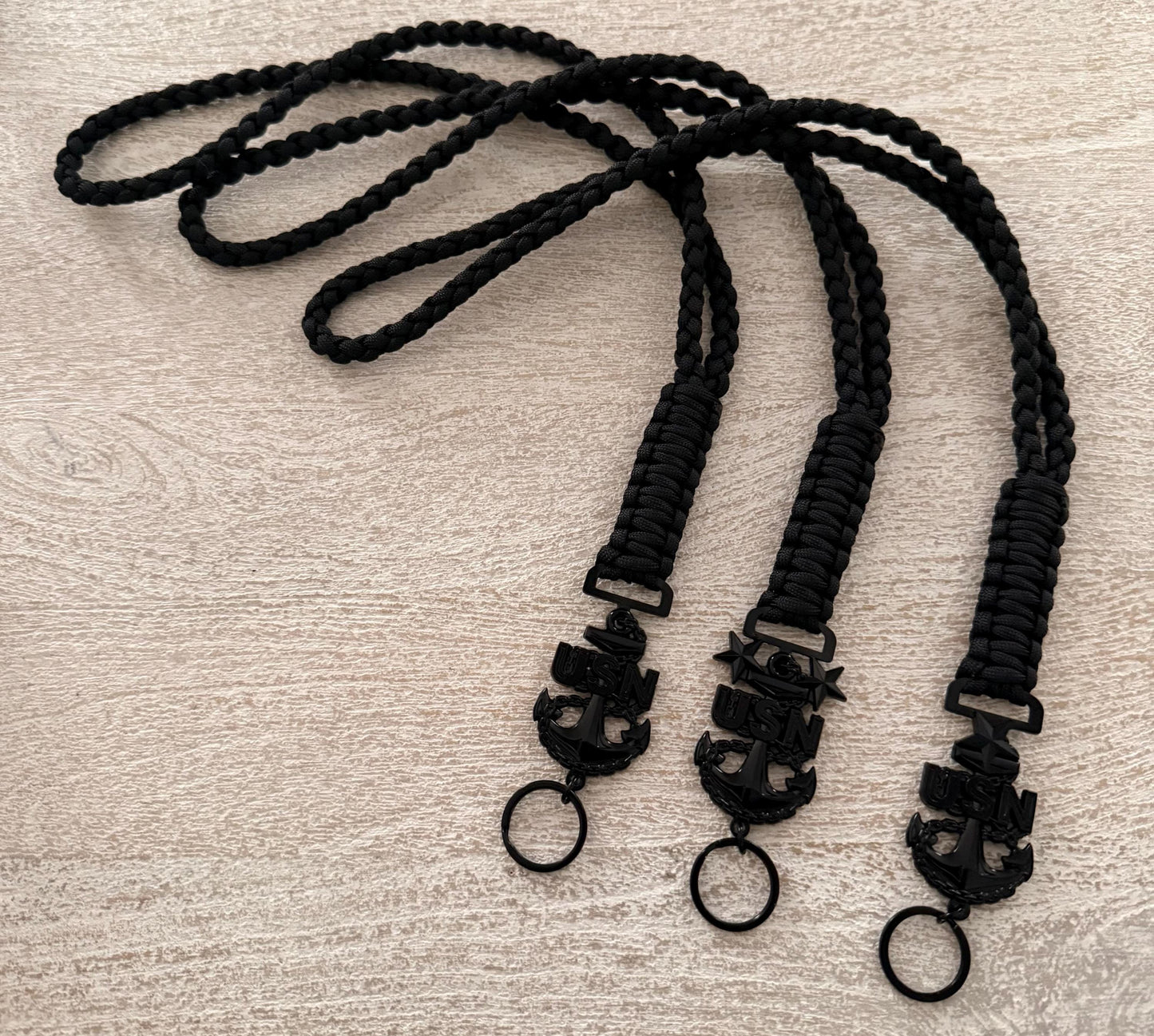 USN E7/E8/E9 All Black Anchors Paracord Neck Lanyard.