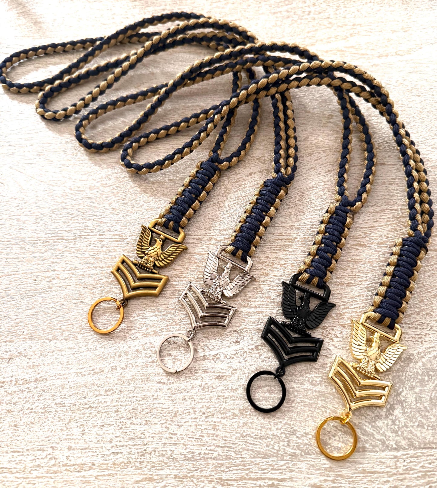 USN 1st Class Petty Officer Navy Blue and Gold Paracord Neck Lanyard.