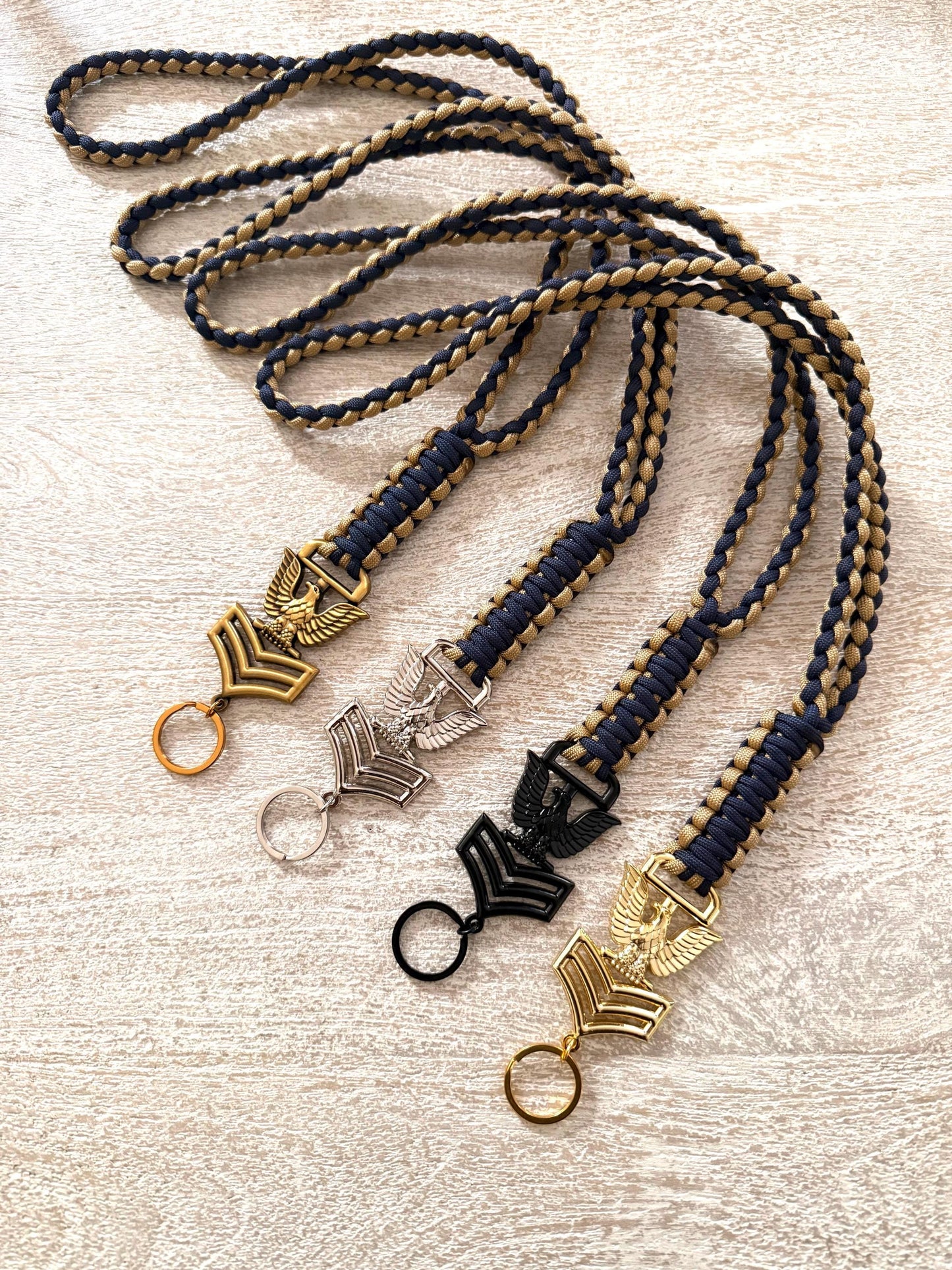 USN 1st Class Petty Officer Navy Blue and Gold Paracord Neck Lanyard.