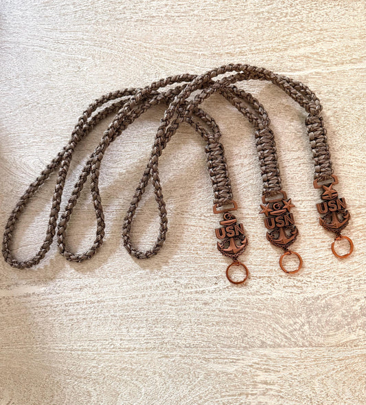 USN E7/E8/E9 Antique Copper Anchor with 2 color paracord Neck Lanyard.