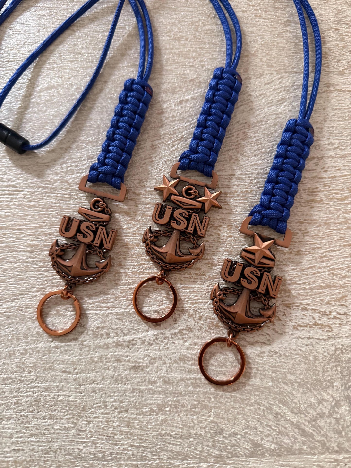 USN E7/E8/E9 Antique Copper Anchors Paracord Lanyard.