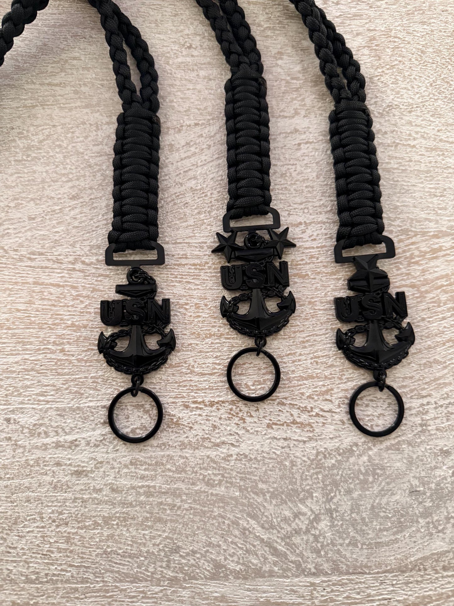 USN E7/E8/E9 All Black Anchors Paracord Neck Lanyard.