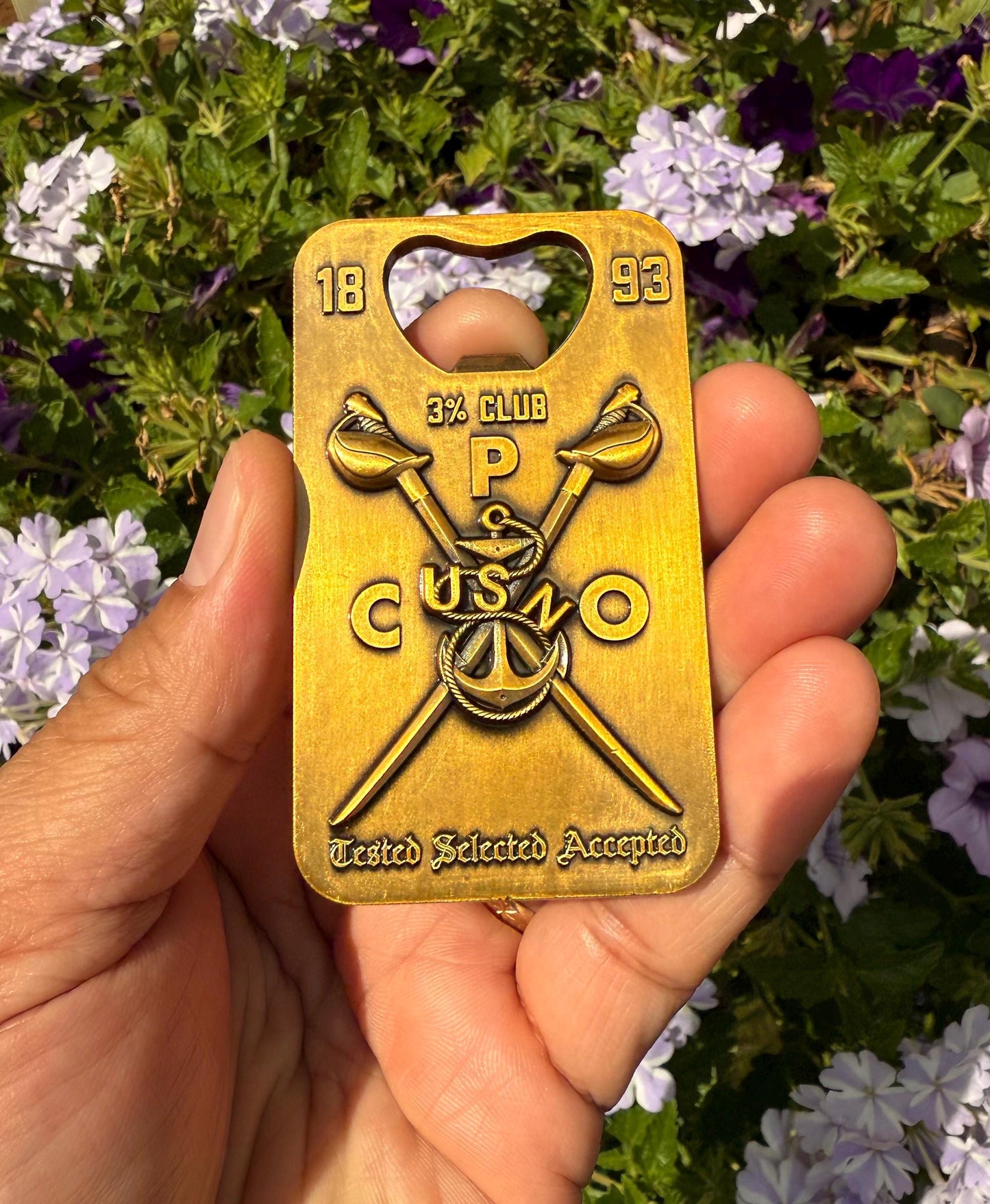 A gift for your Sponsor. 3” Chief, Senior Chief and Master Chief Bottle Opener/Coin Antique Gold with Tribal Anchors