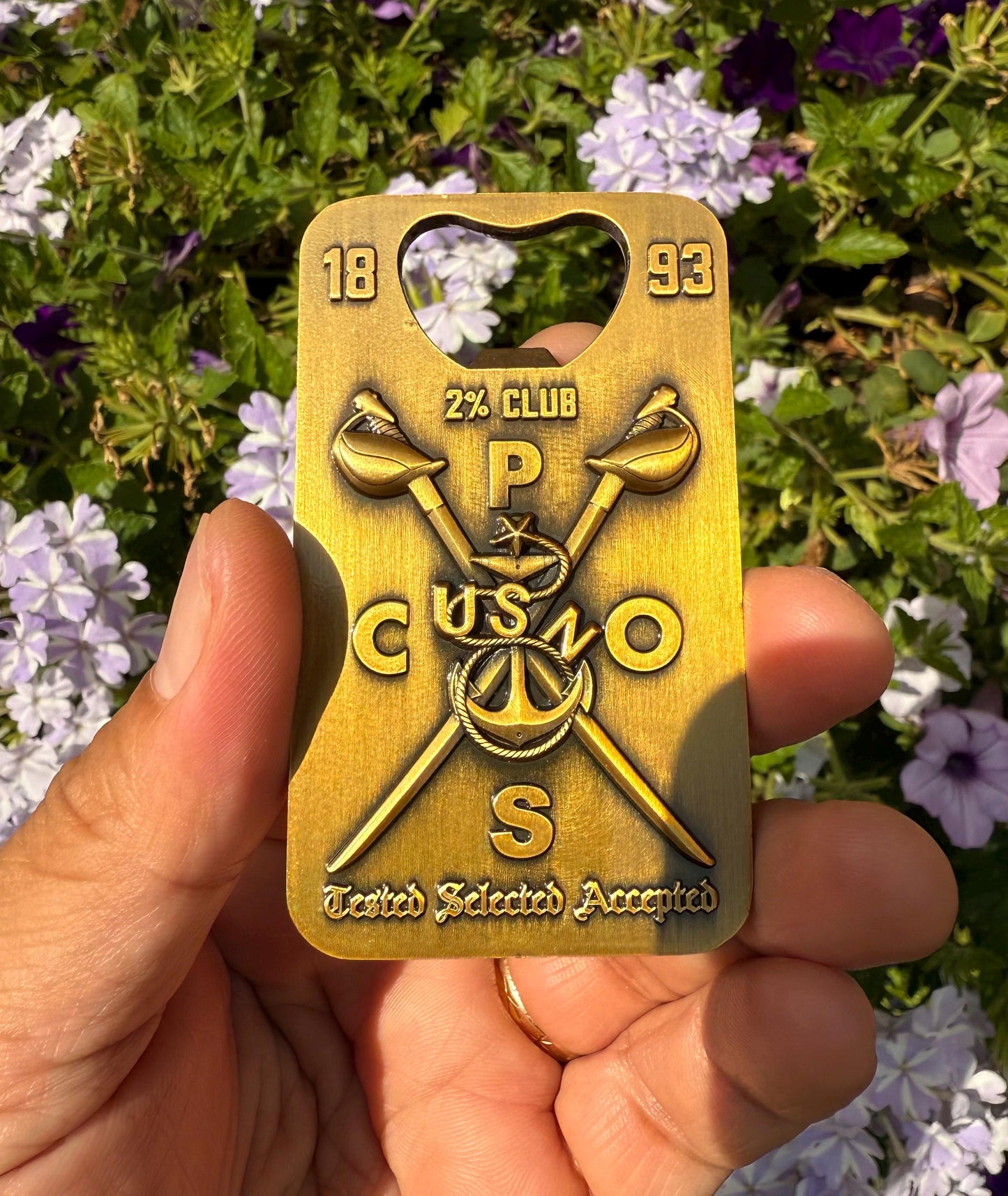 A gift for your Sponsor. 3” Chief, Senior Chief and Master Chief Bottle Opener/Coin Antique Gold with Tribal Anchors