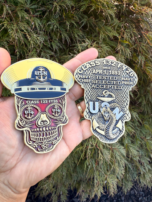 4” CPO Class 132 FY26 Sugar Skull  Challenge Coin.