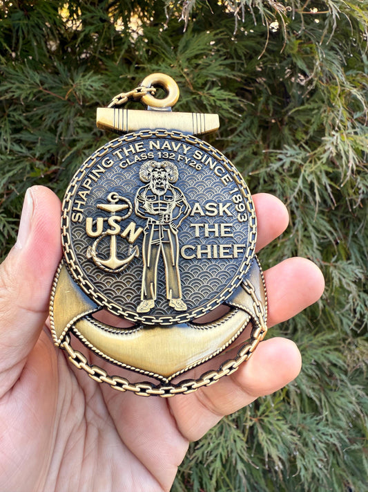 USN CPO Class 132 FY26 4” Antique Gold Anchor Coin