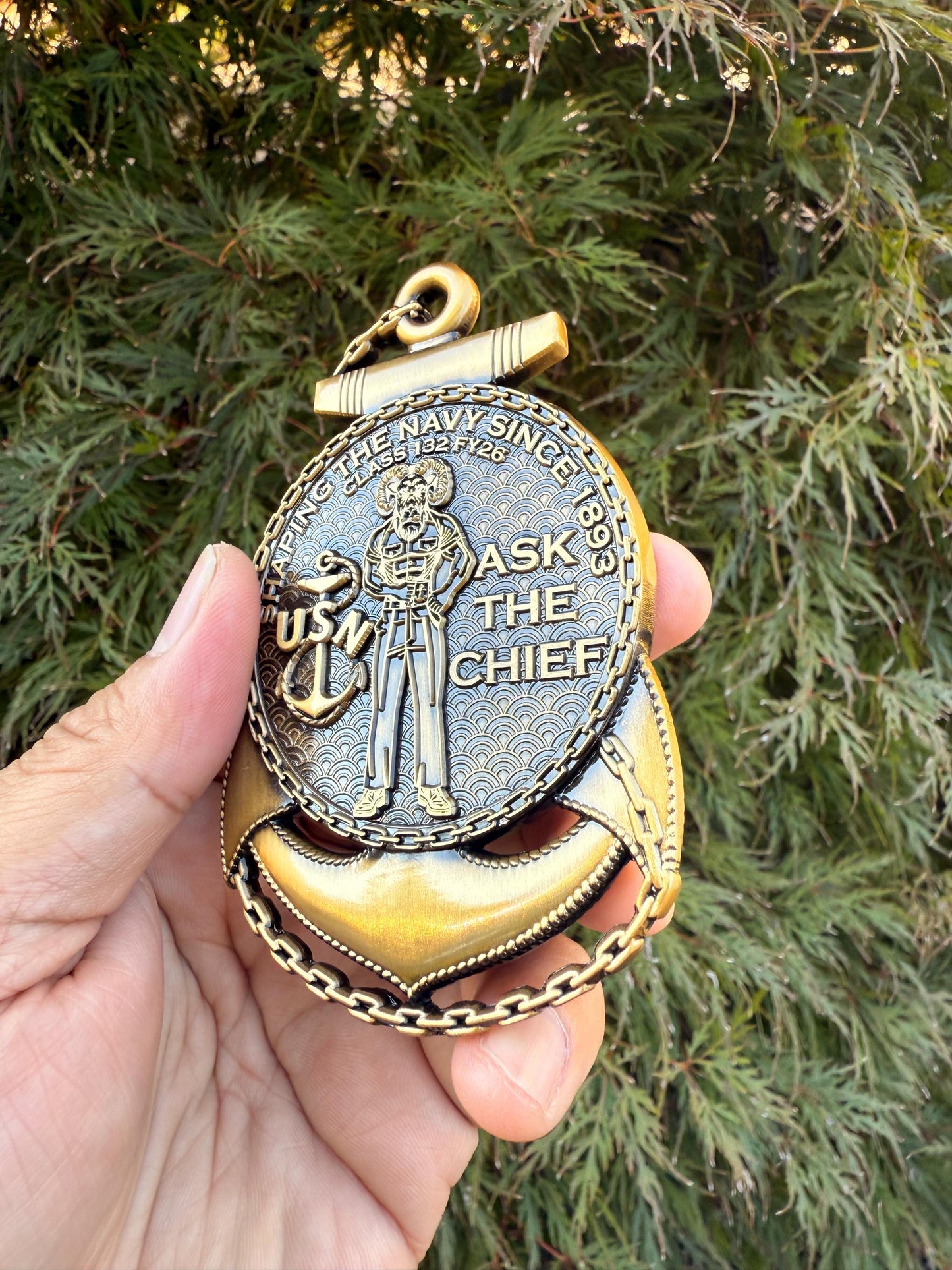 USN CPO Class 132 FY26 4” Antique Gold Anchor Coin