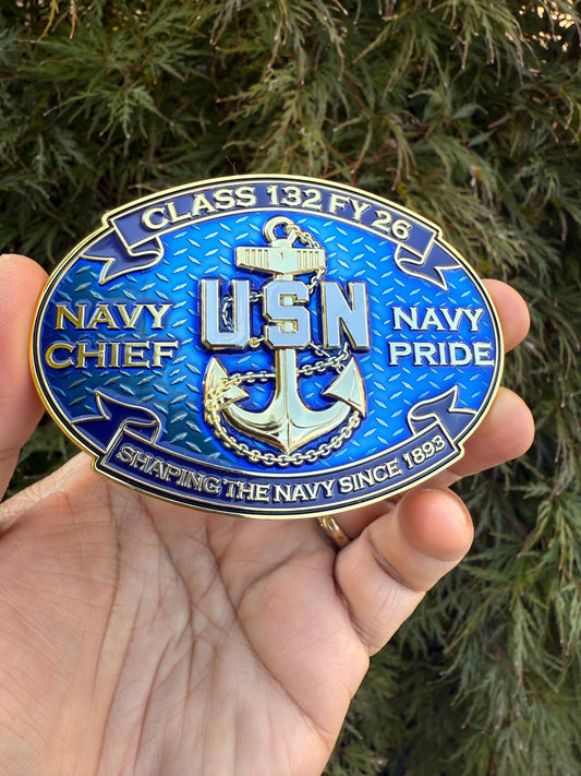 USN Class 132 FY-26 Lucent Blue Belt Buckle
