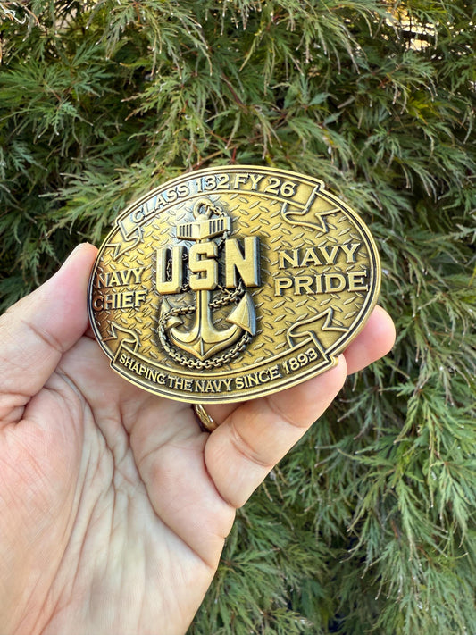 USN Class 132 FY-26 Antique Gold Belt Buckle