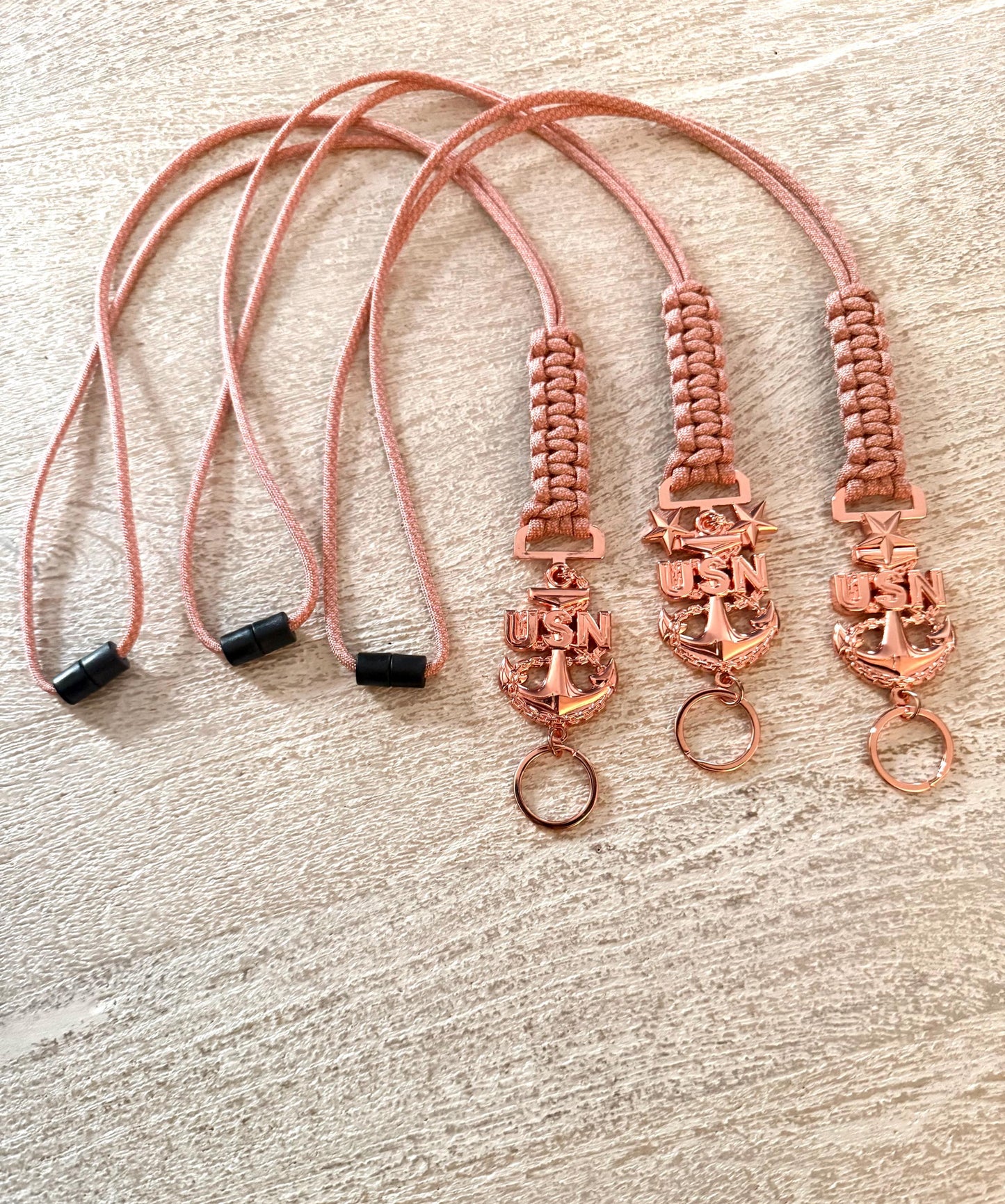 USN E7/E8/E9 Rose Gold Anchors with Rose Pink Diamond Paracord Neck Lanyard.