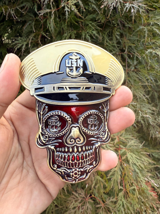 4” Sugar Skull Candy Red Chief Petty Officer Tribal Anchor Challenge Coin.